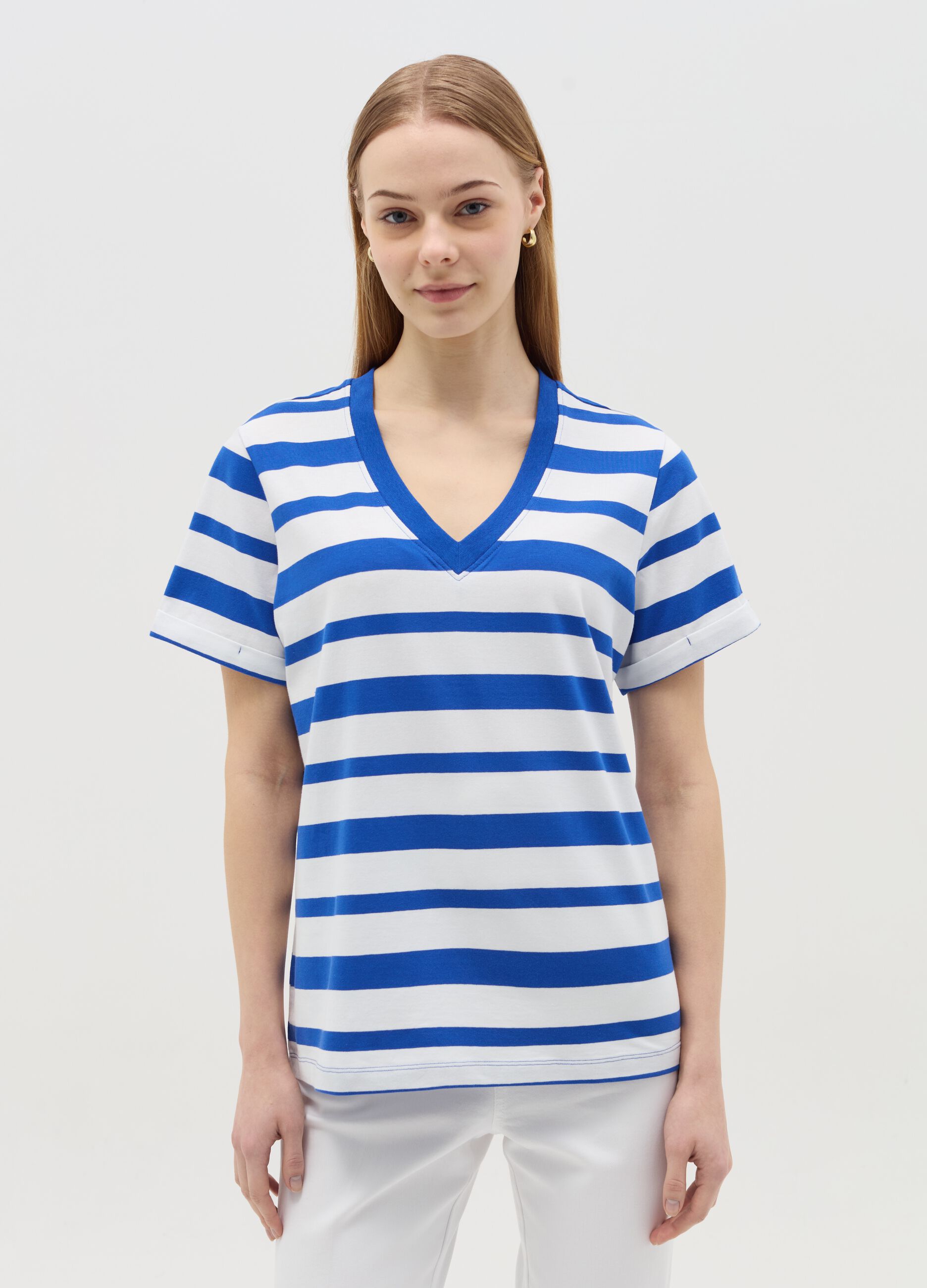Striped maternity T-shirt with V neck