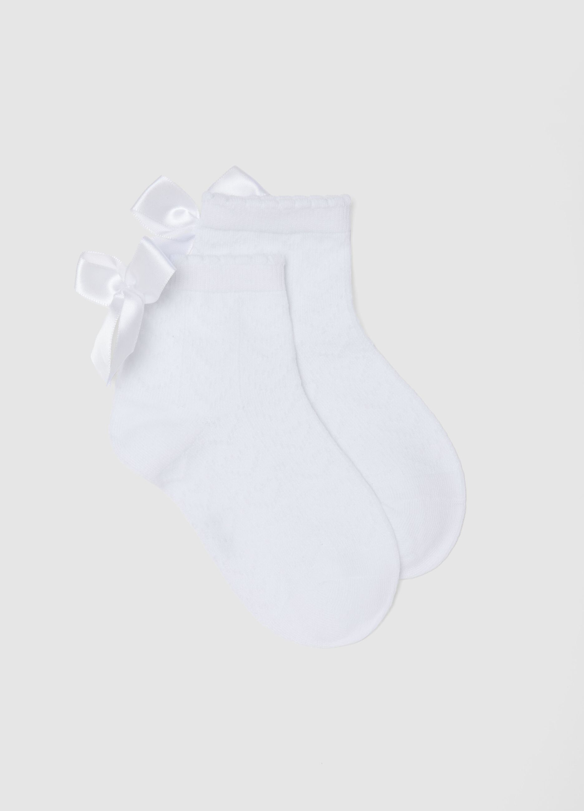 Girls&rsquo; white stretch cotton-blend socks with bows