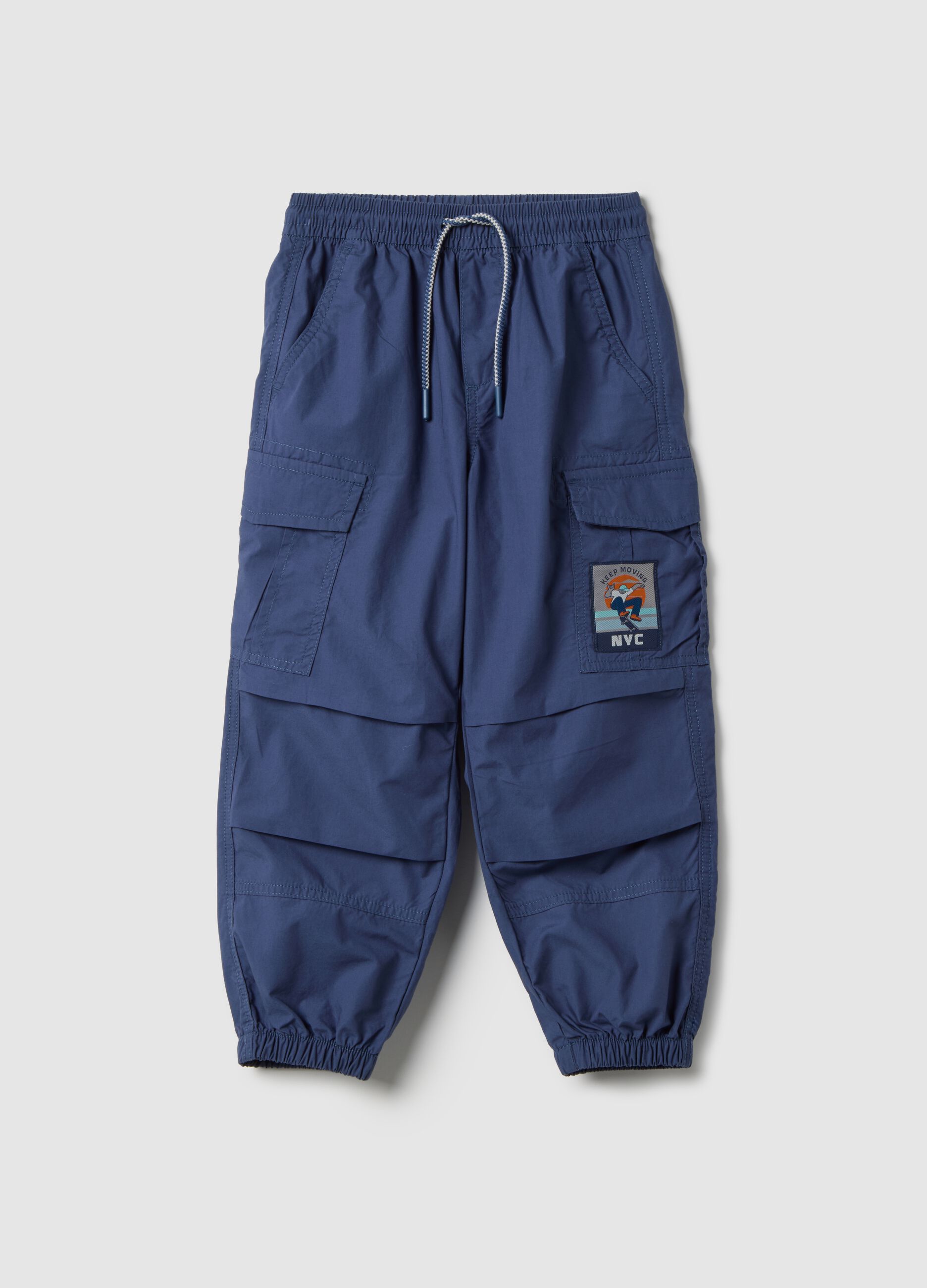 Children's regular fit blue pure cotton cargo trousers