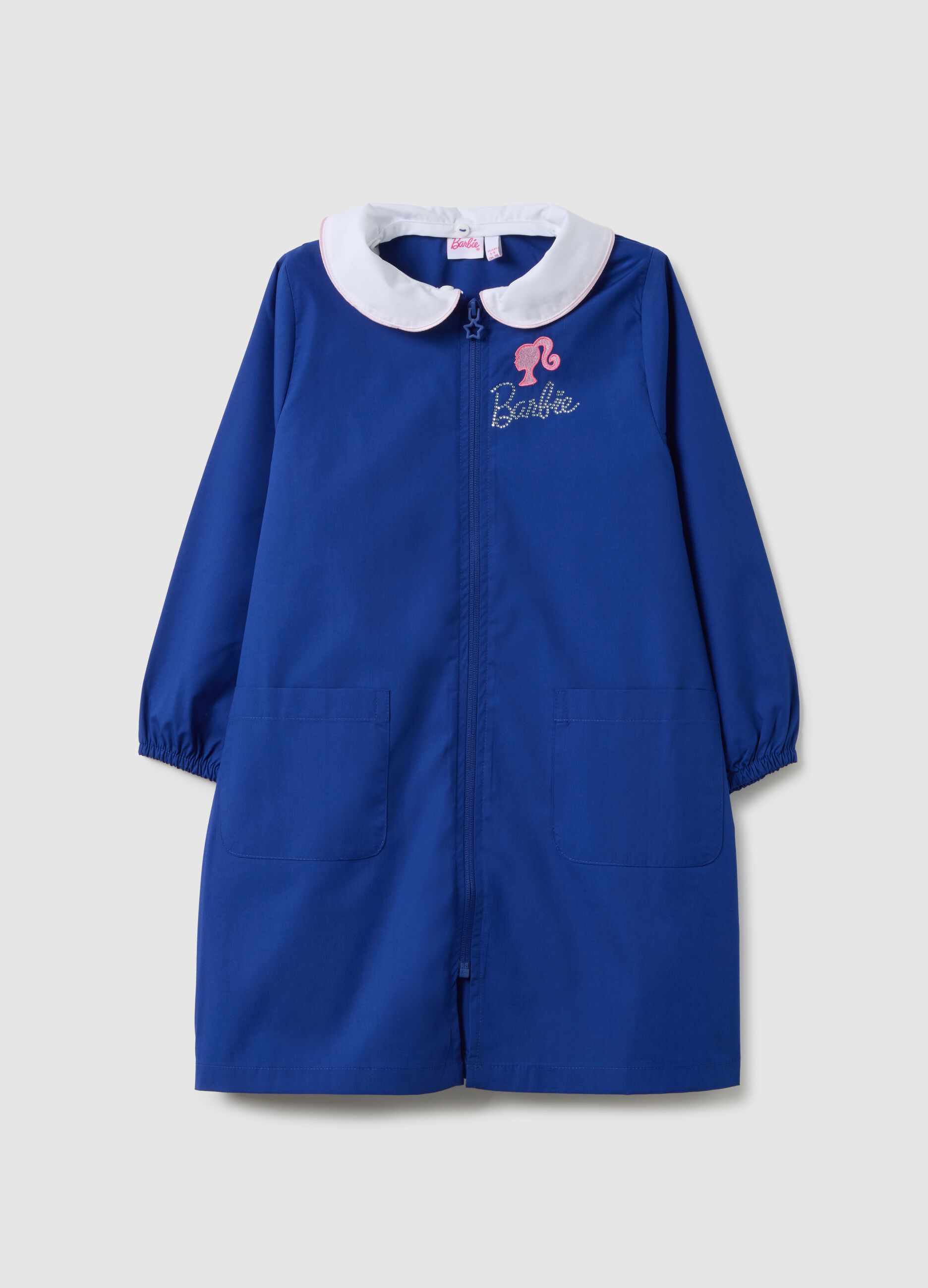 Grembiule scolastico da bambina in misto cotone blu