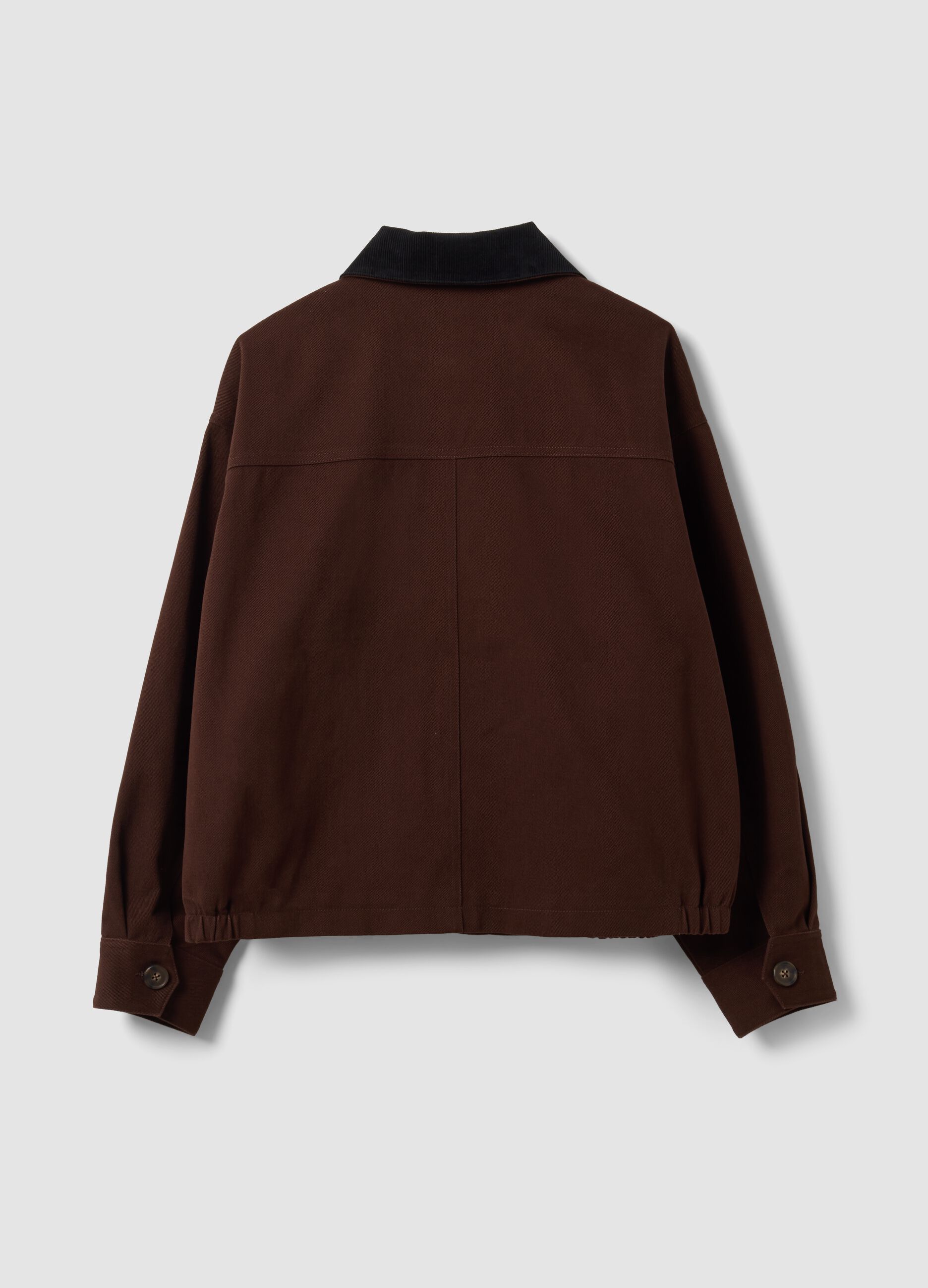 Bomber marrone in puro cotone con colletto a contrasto regular fit