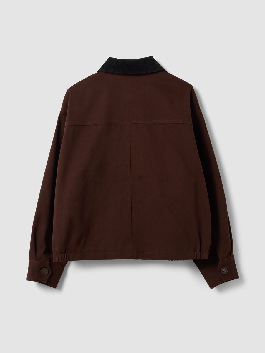 Bomber marrone in puro cotone con colletto a contrasto regular fit_5