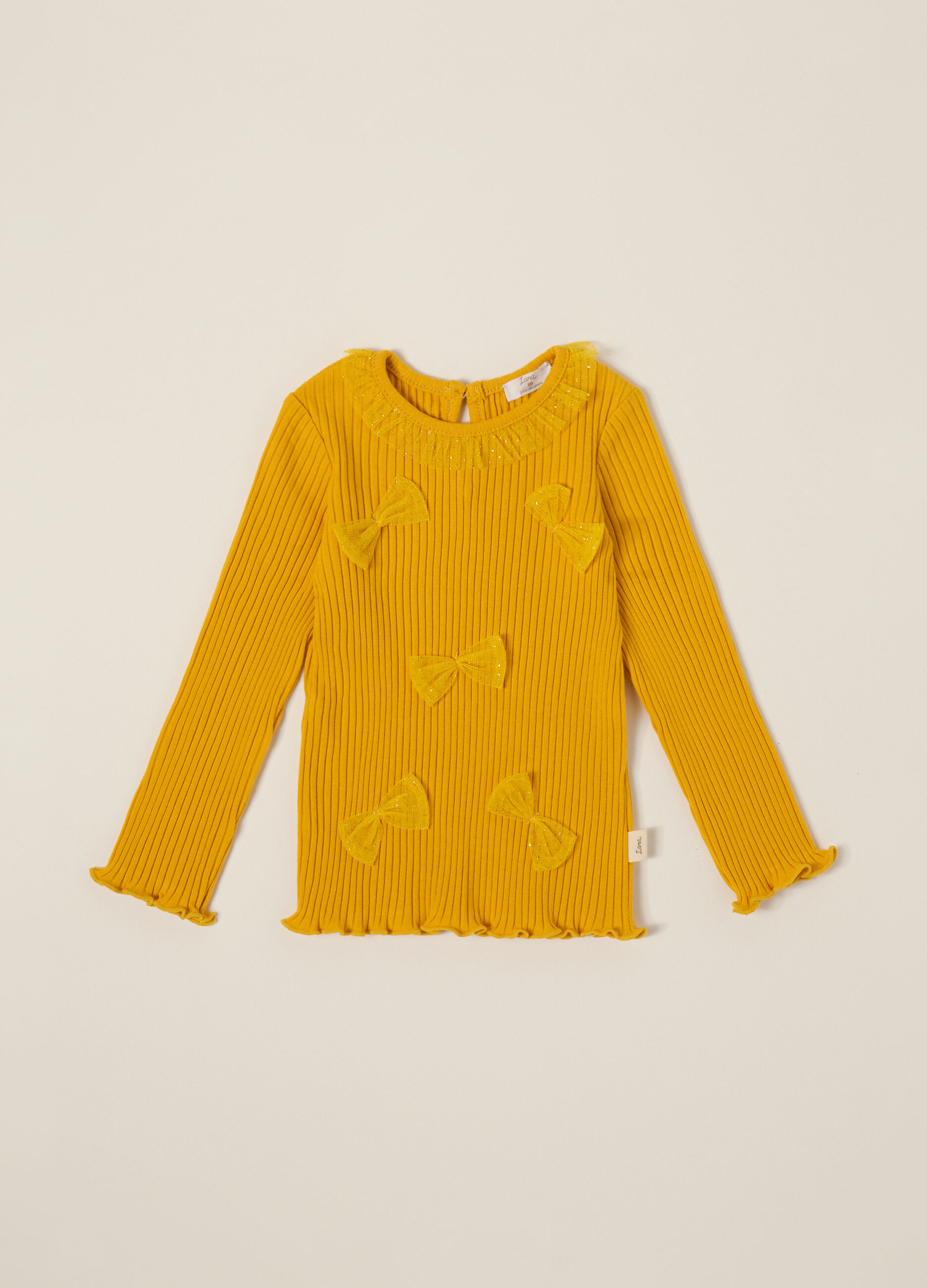 Yellow long-sleeve stretch cotton T-shirt