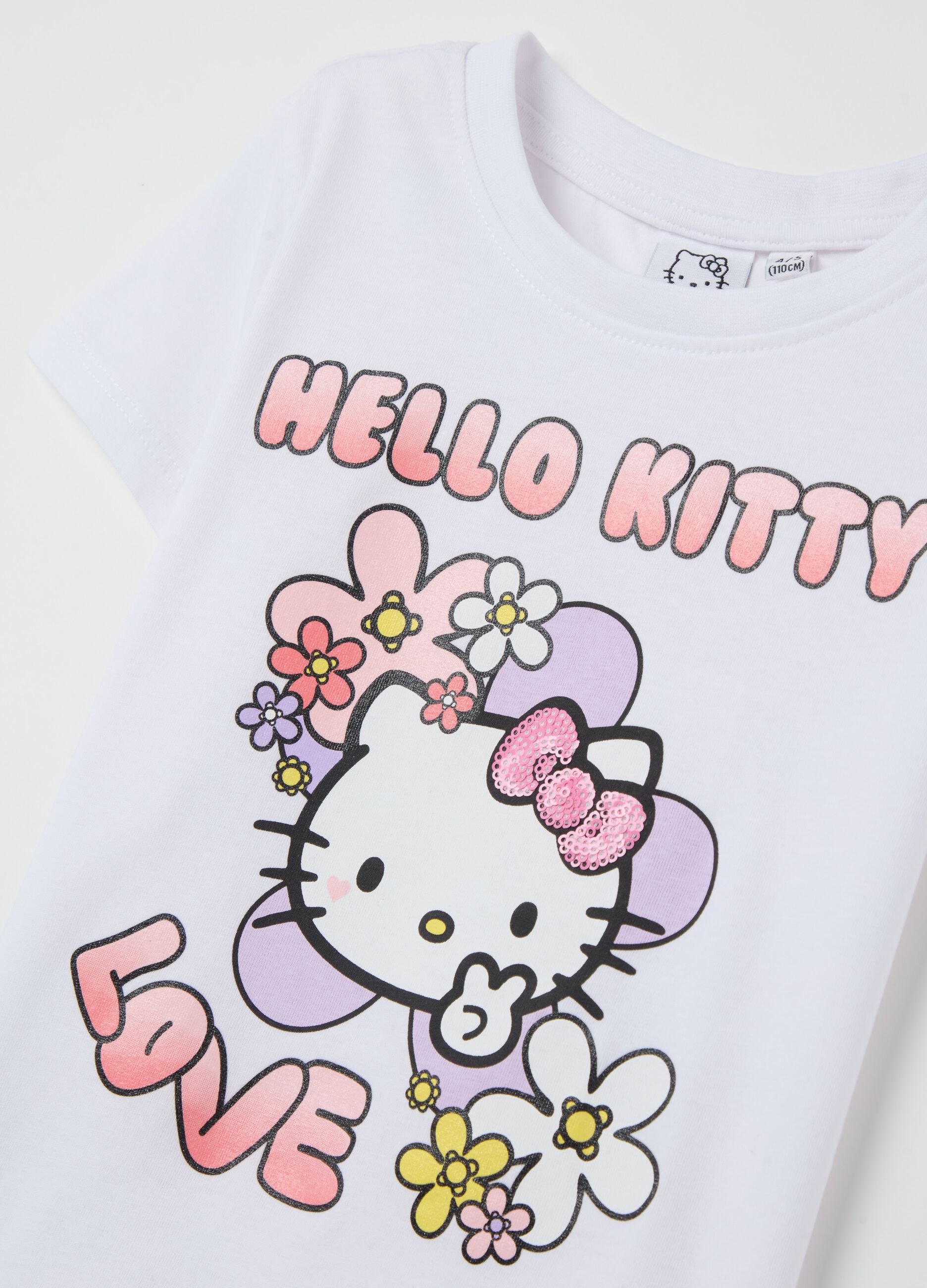 T-shirt con stampa Hello Kitty e paillettes 