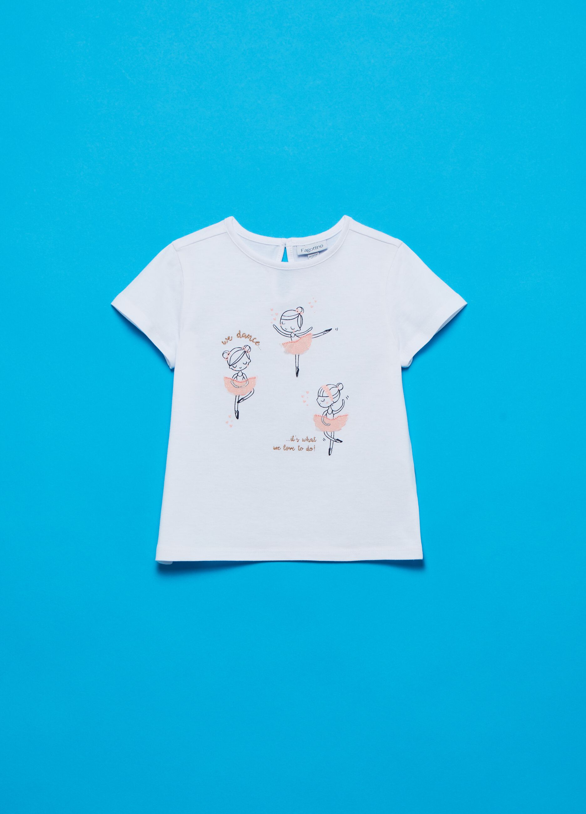 Stretch cotton T-shirt with ballerinas