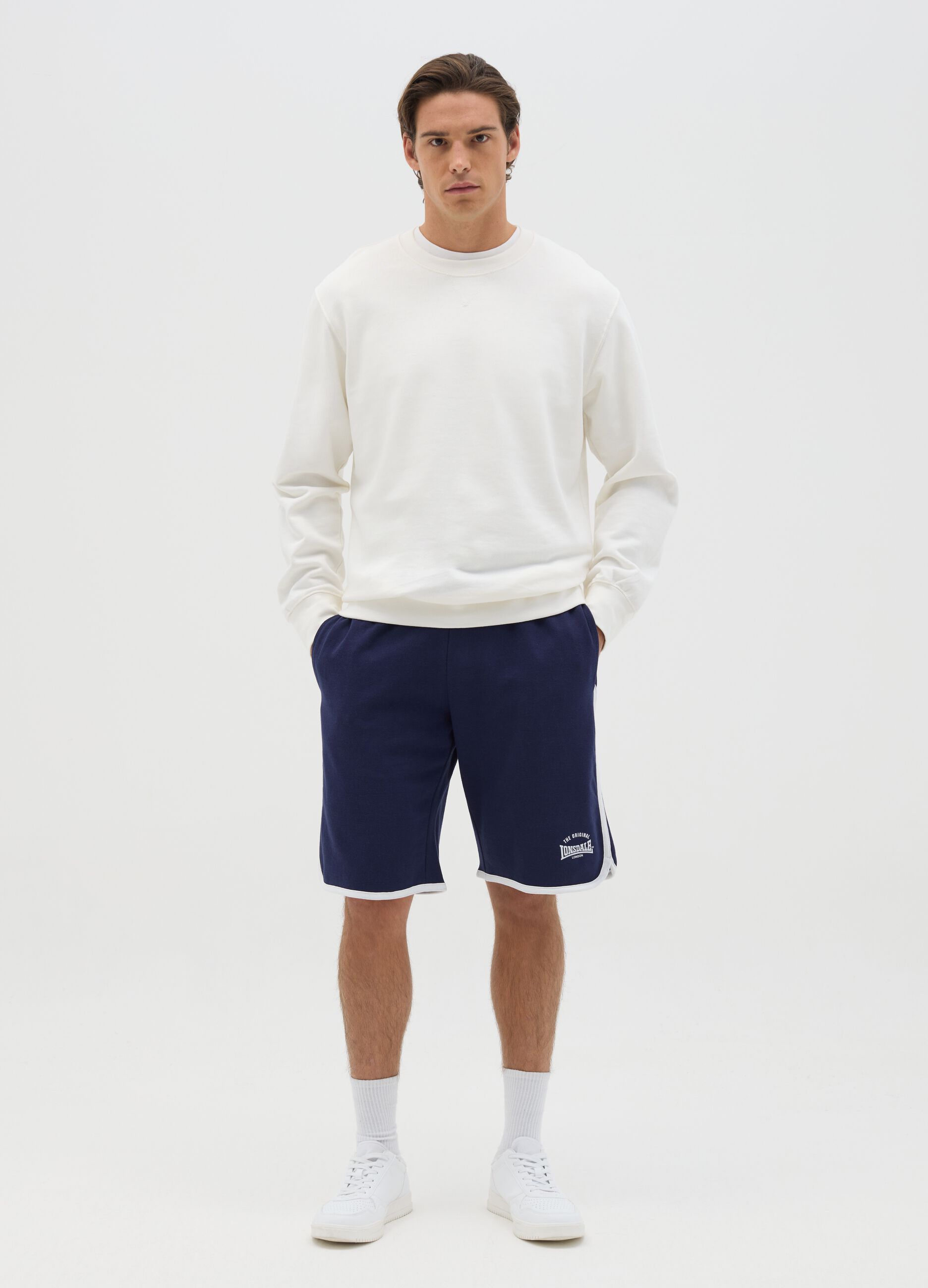 Blue Bermuda joggers with contrasting edging