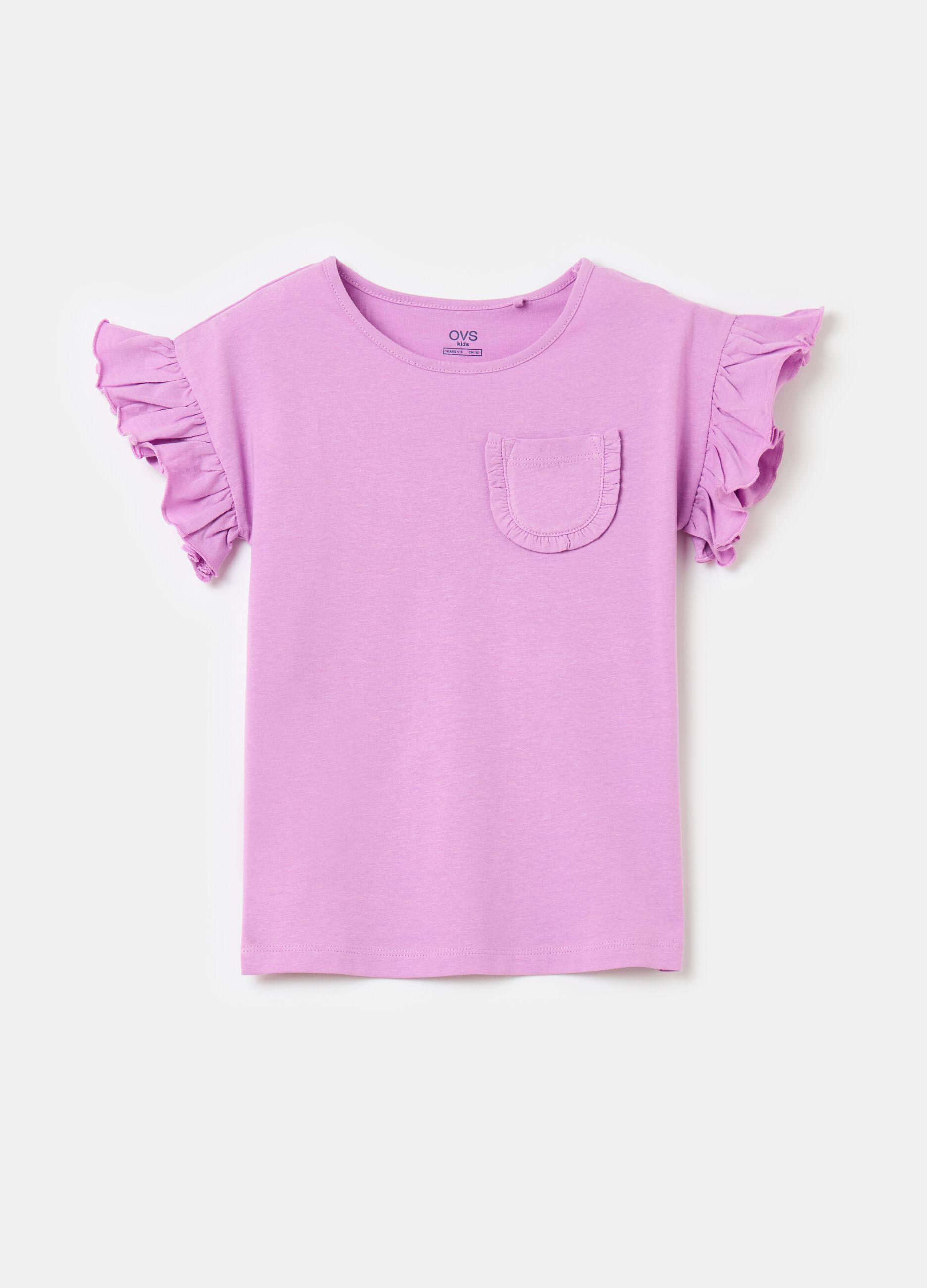 T-shirt with flounce and pocket