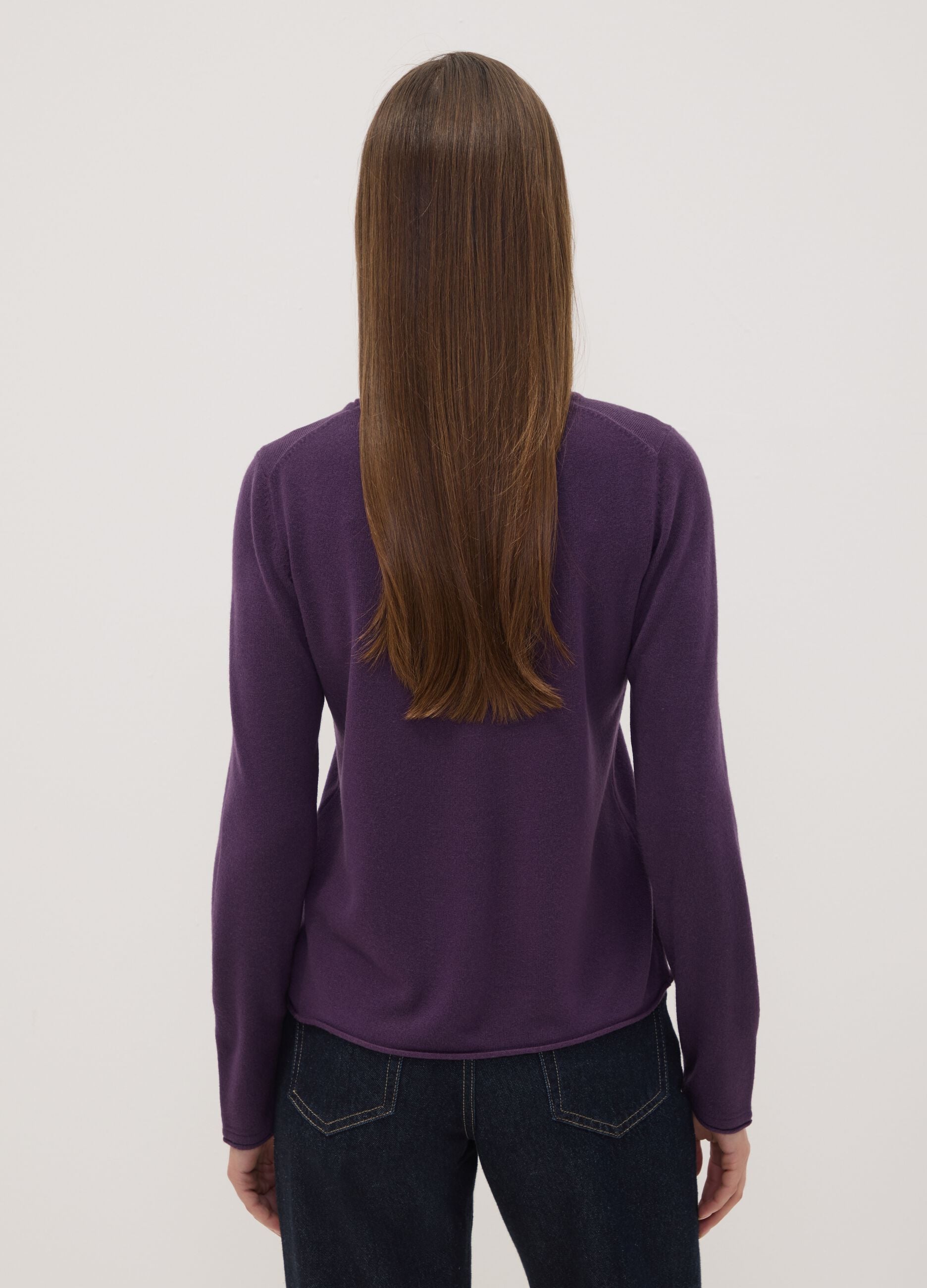 Dark purple fitted crew-neck long-sleeve top
