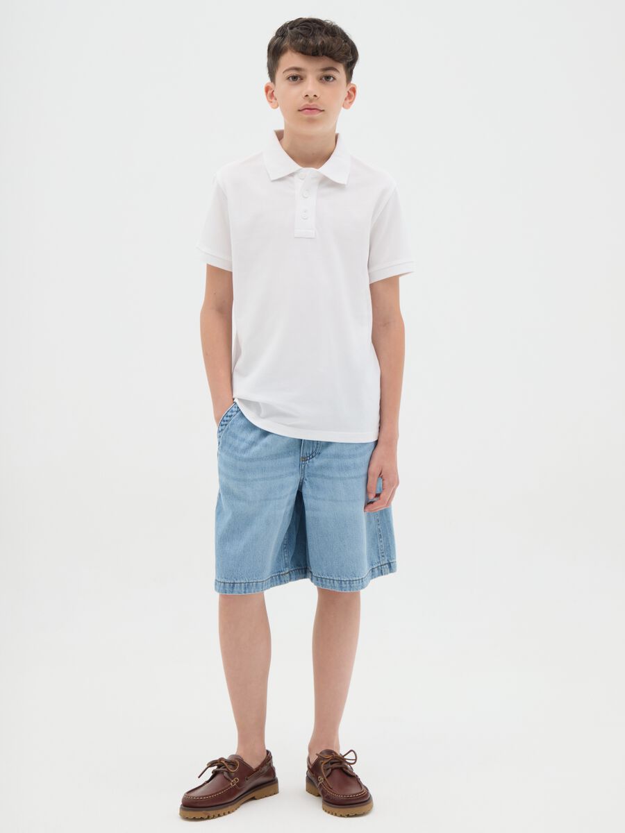 Blue Denim Shorts with Elastic Waist_1