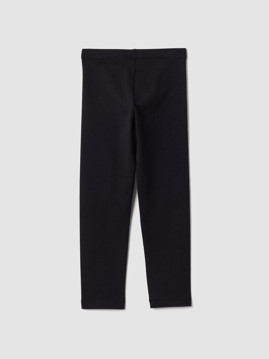 Leggings skinny neri in cotone organico elasticizzato con stella per bambina_1