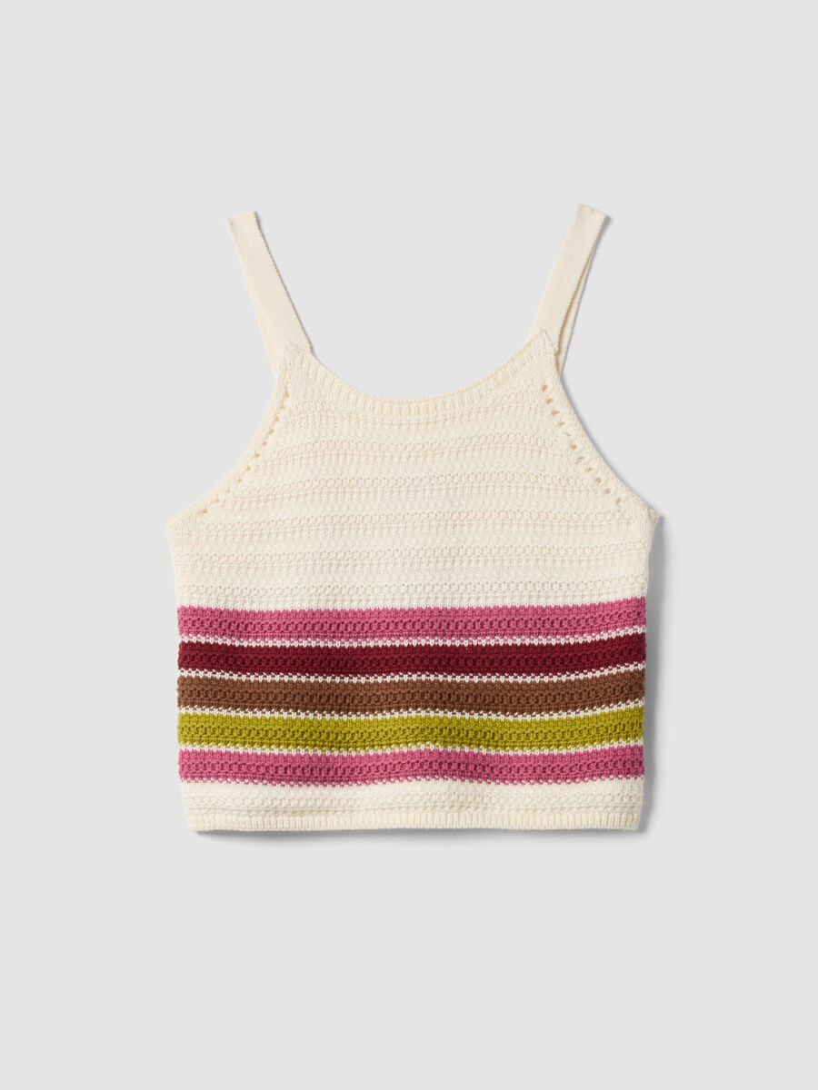 Fitted pure cotton multicolour striped knitted top_0