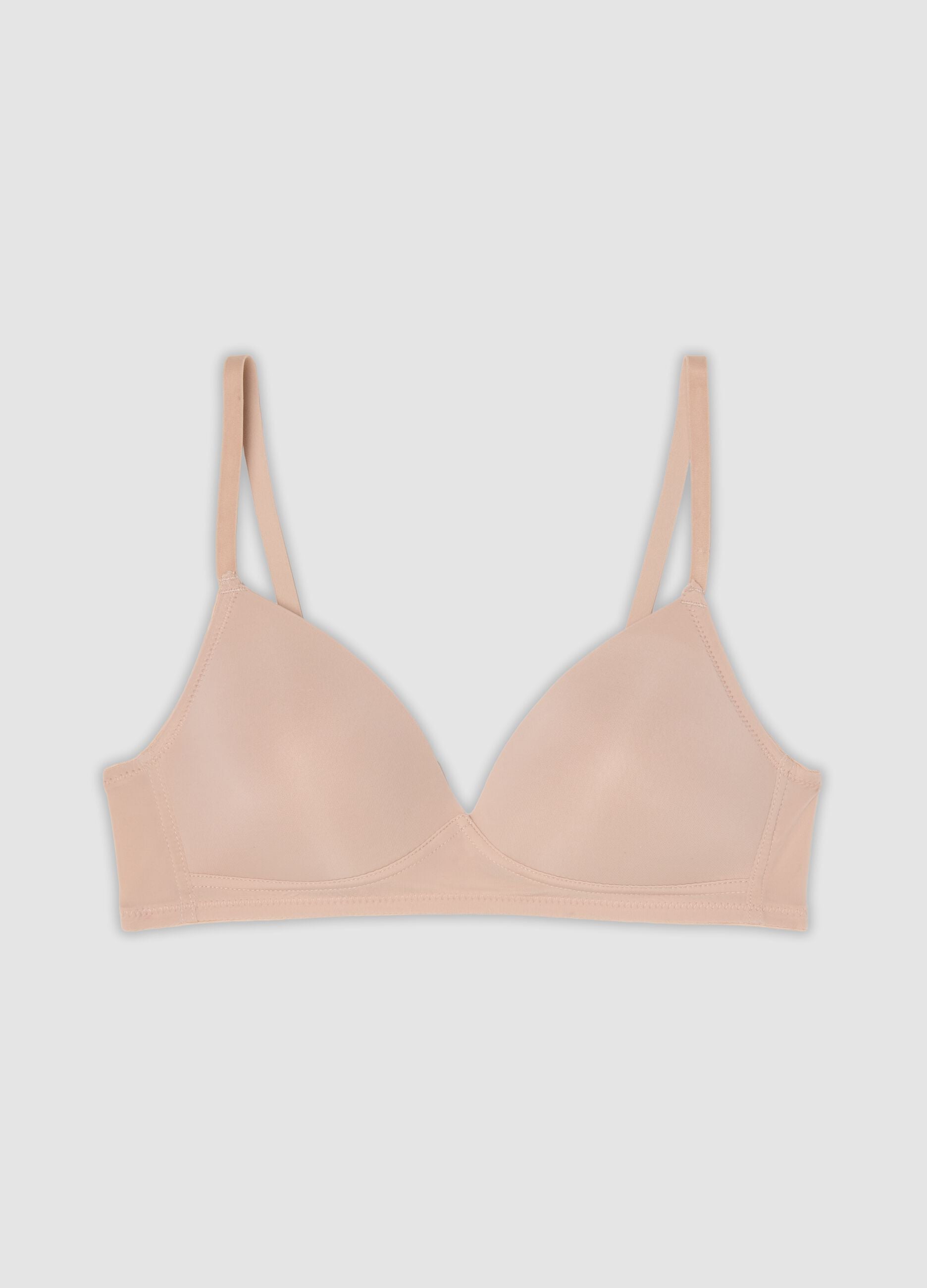 Beige padded stretch-fabric bra