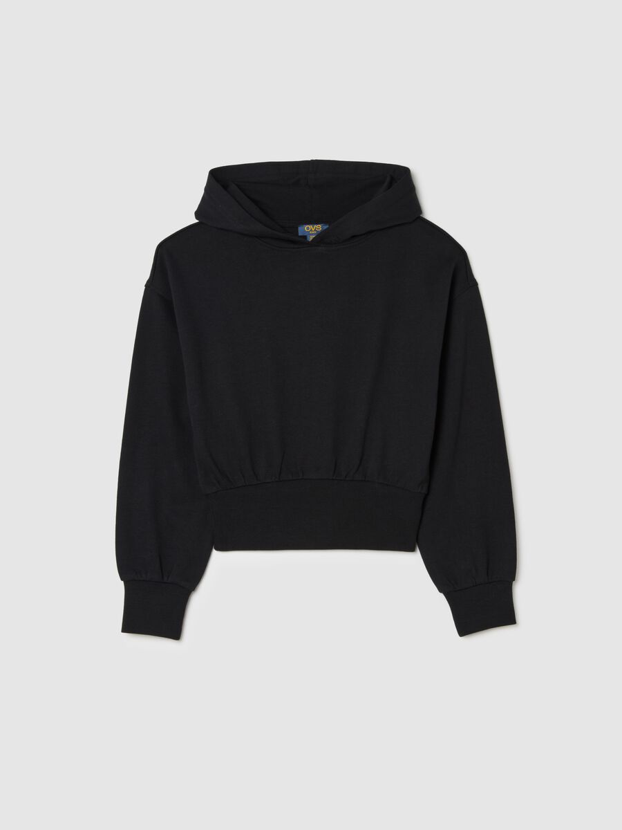 Felpa da ragazza in puro cotone nero regular fit con cappuccio_3