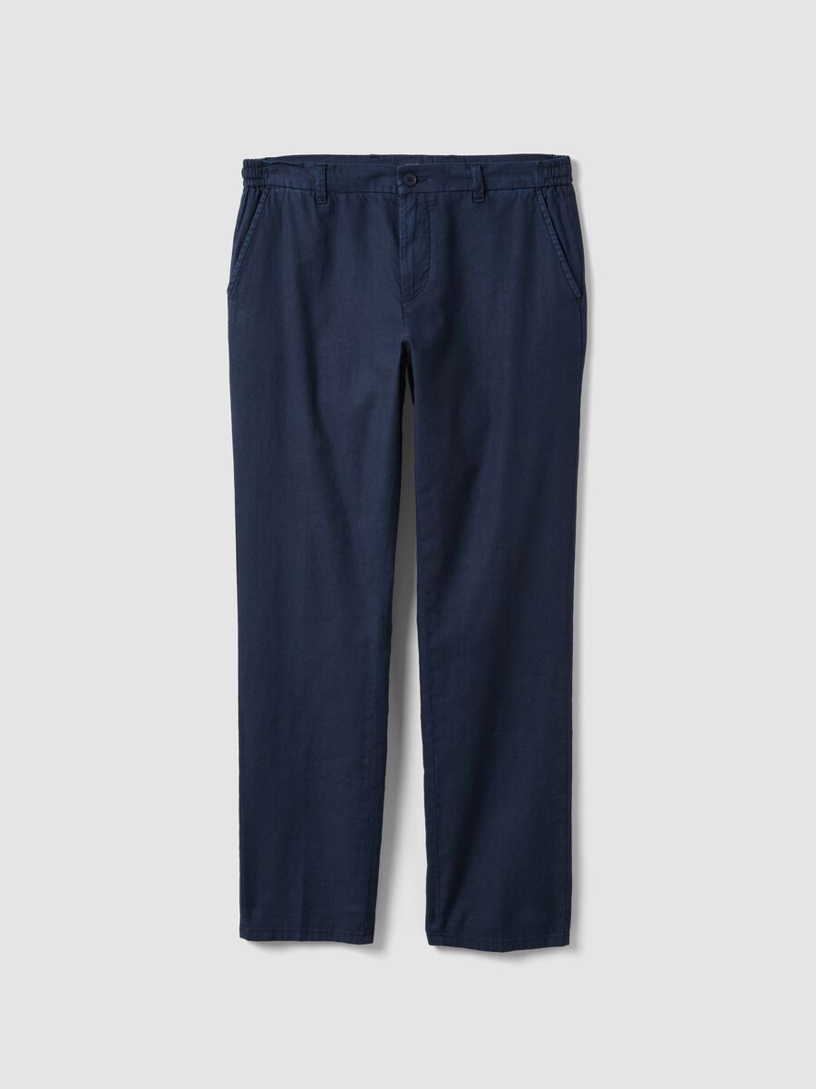 Pantaloni chino blu in misto lino e cotone regular fit_4