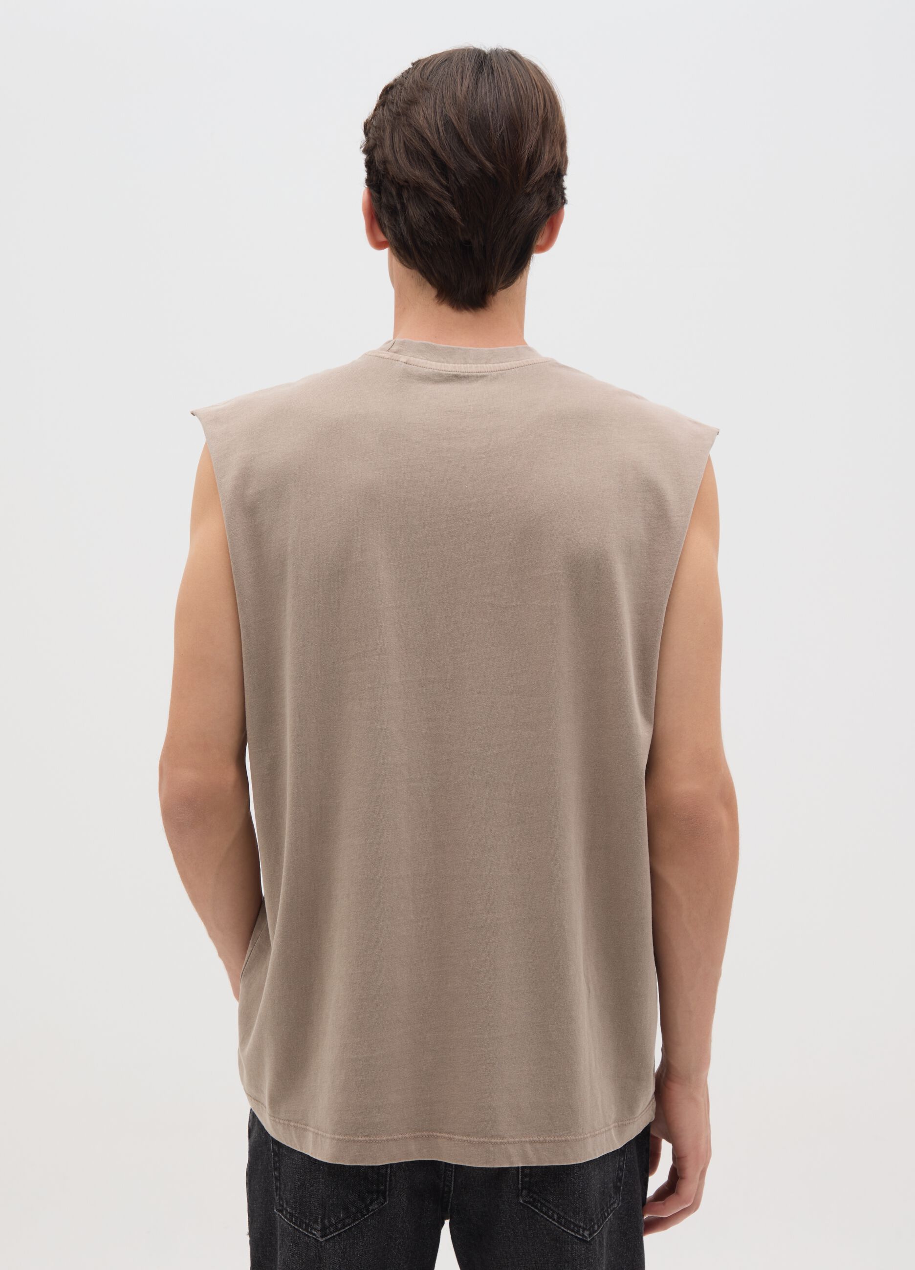 Men's beige pure cotton tank top regular fit