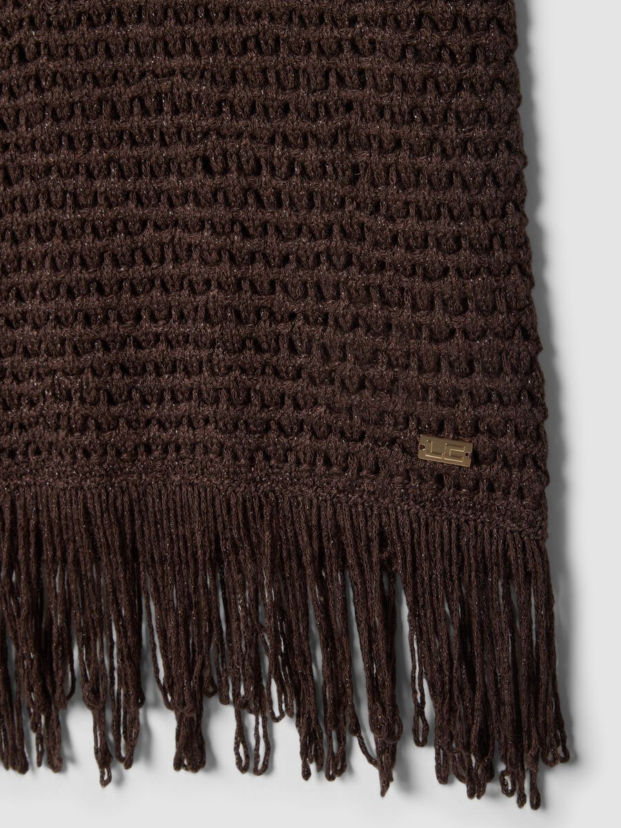 Brown open-knit viscose-blend top with fringes_1