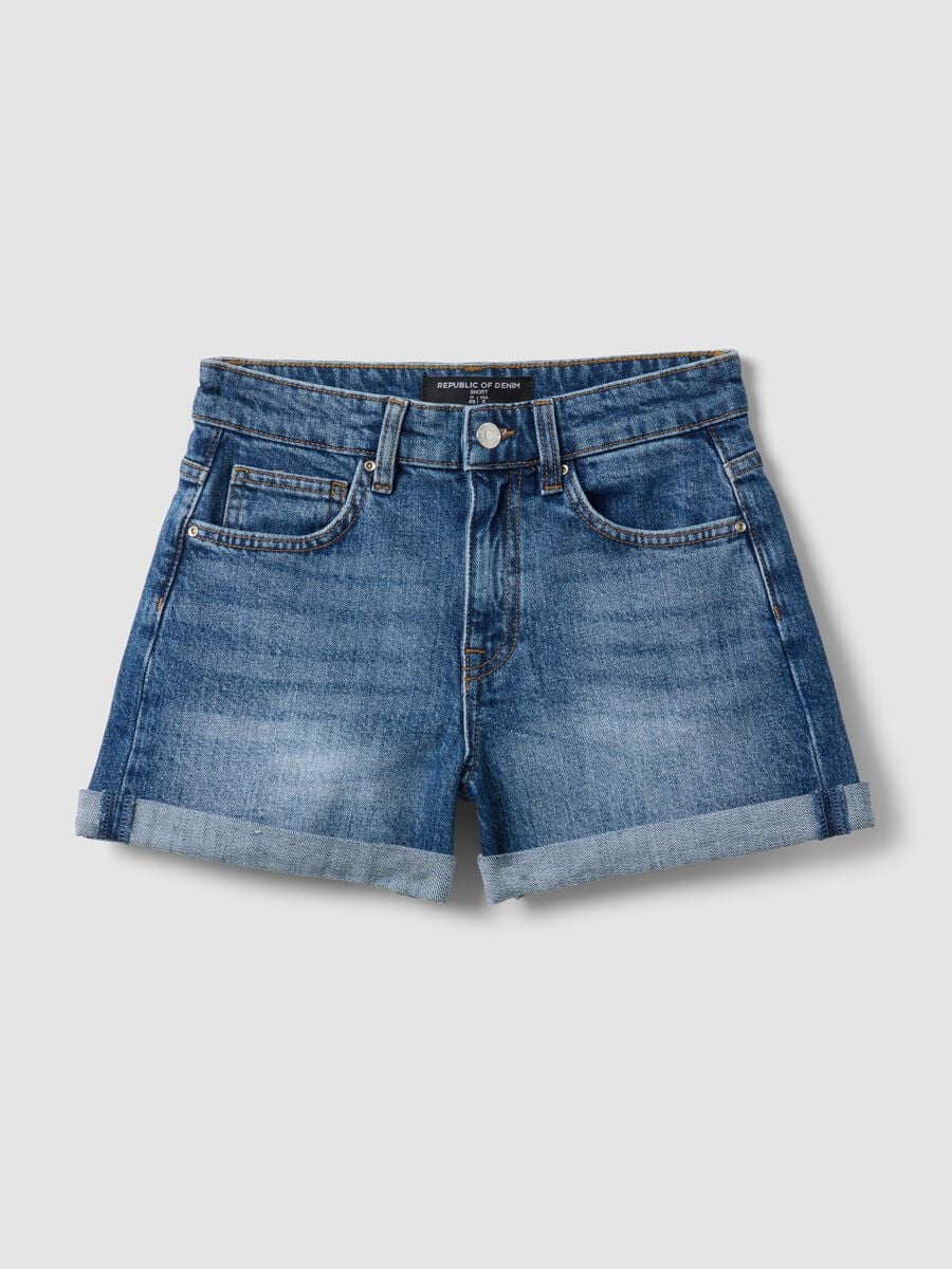 Shorts in denim blu in cotone elasticizzato slim fit_4