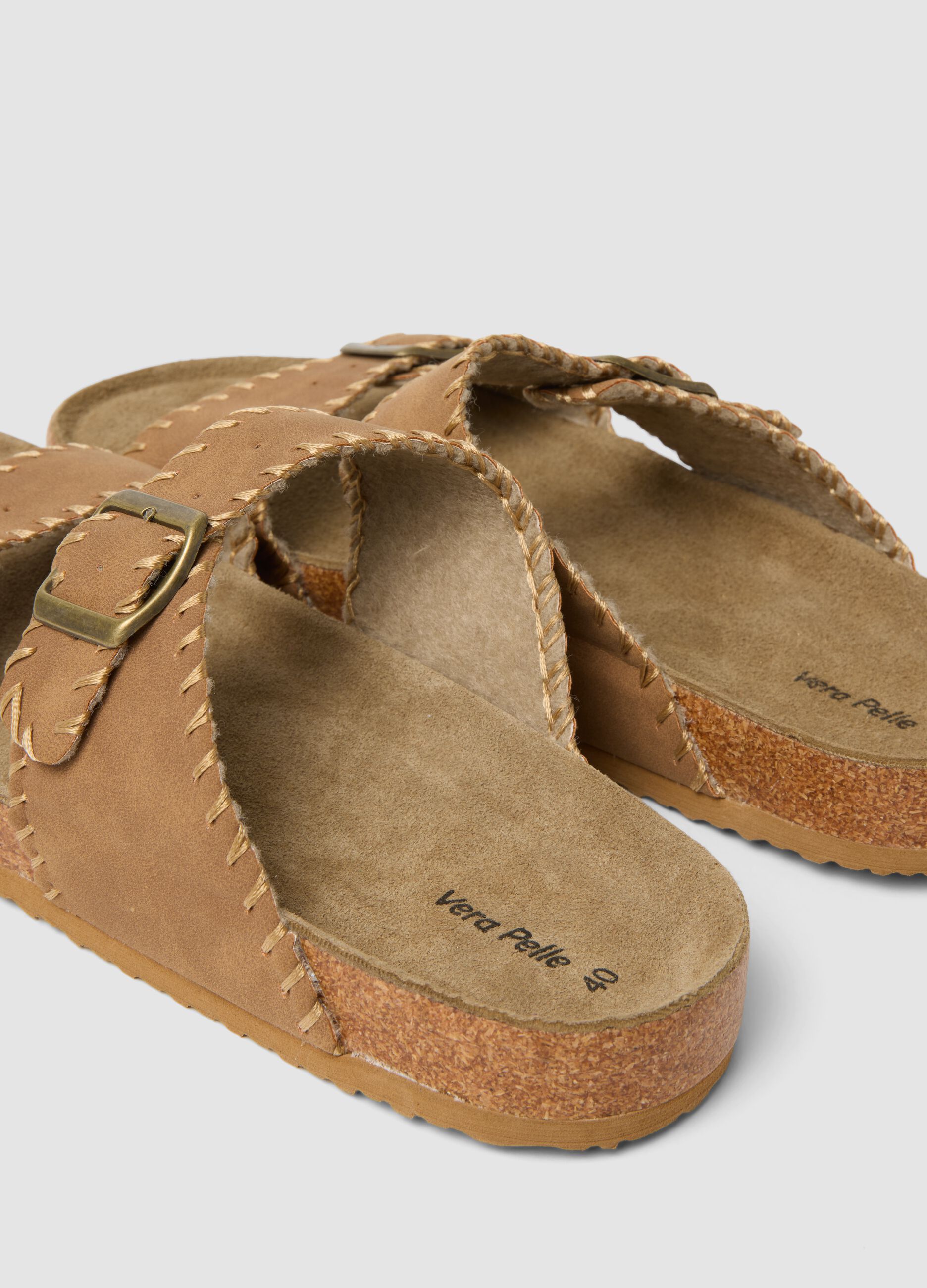 Brown double-strap sandals with buckles