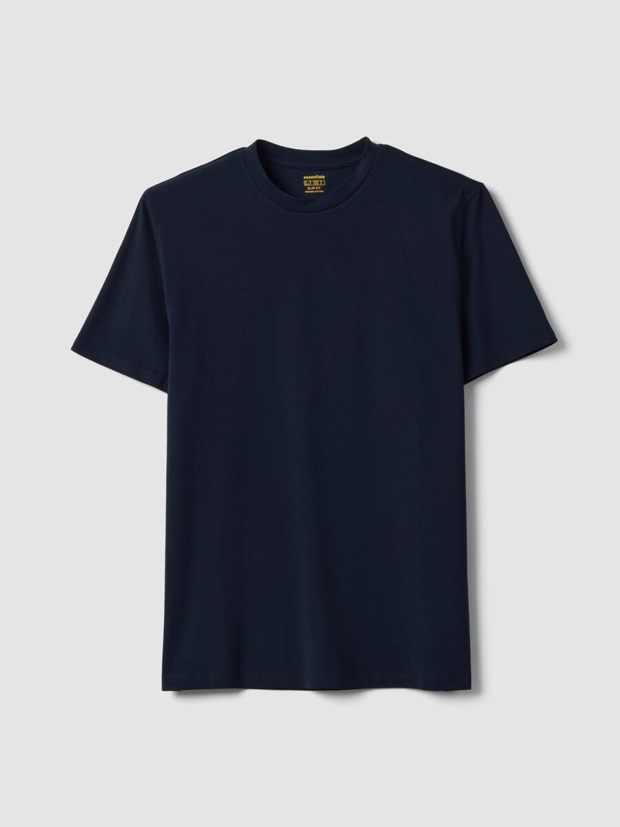 T-shirt blu in cotone organico a maniche corte slim fit_4