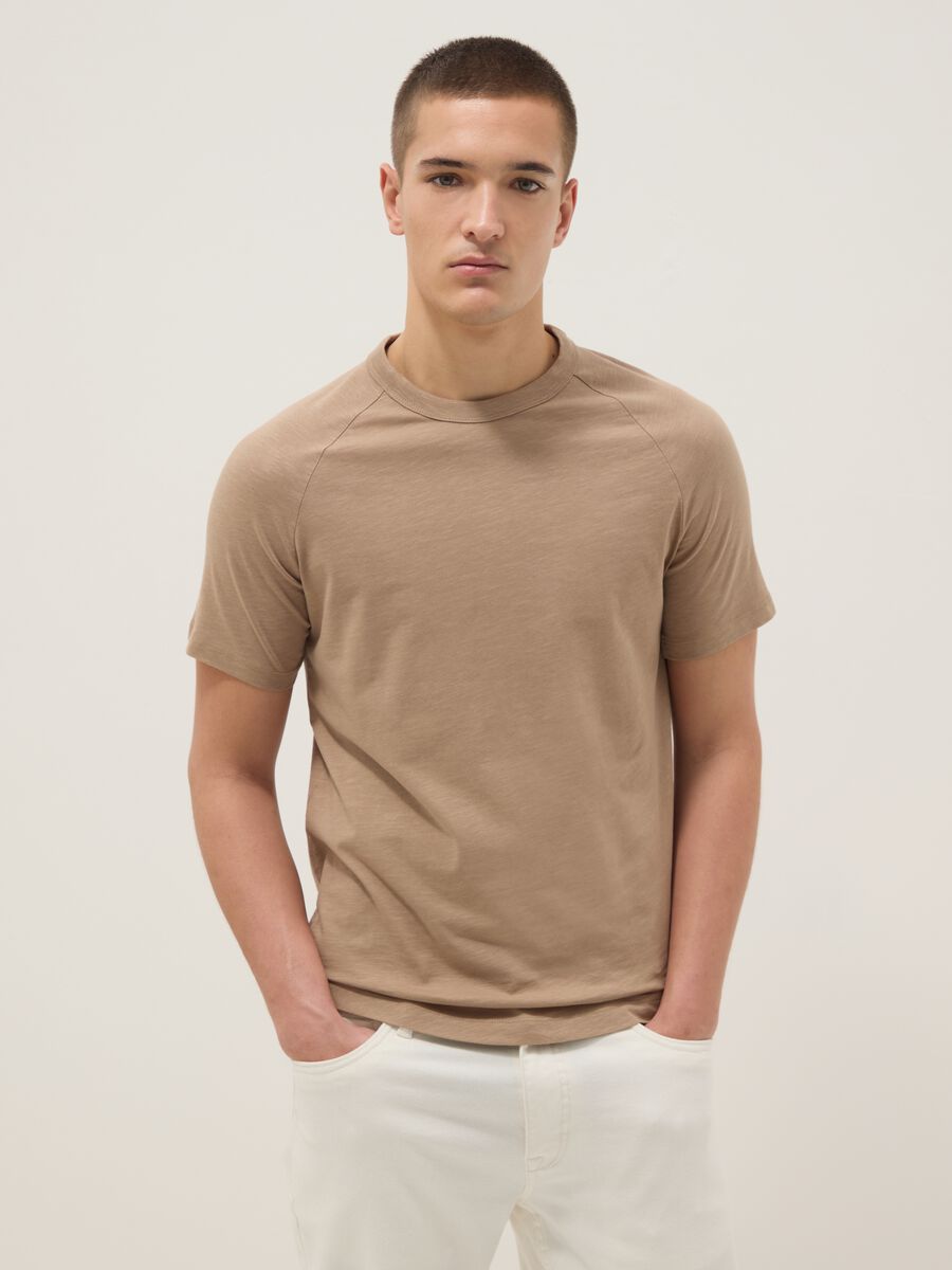 Beige pure cotton regular fit T-shirt_1
