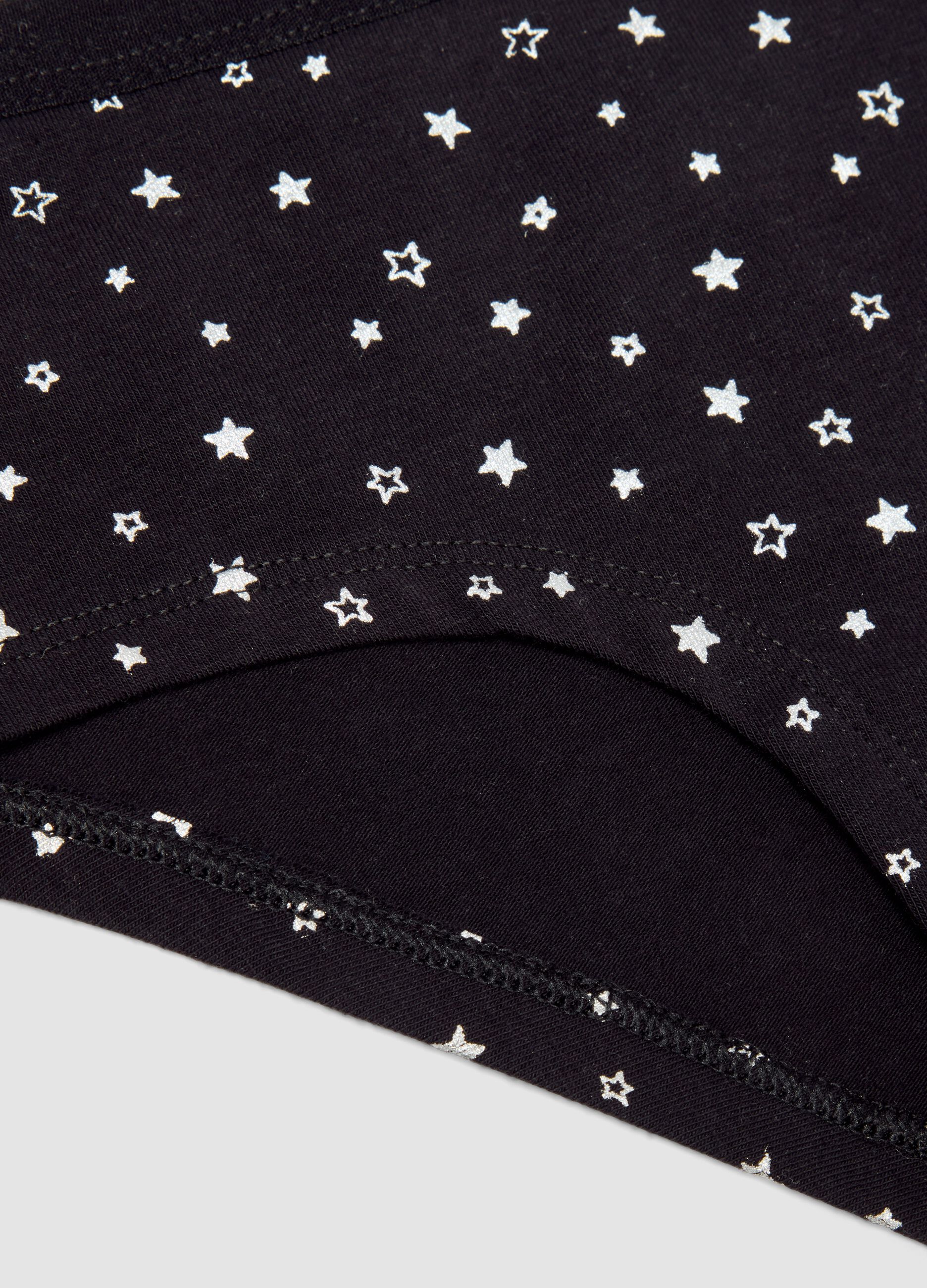 Black stretch organic cotton girls&rsquo; briefs with star print