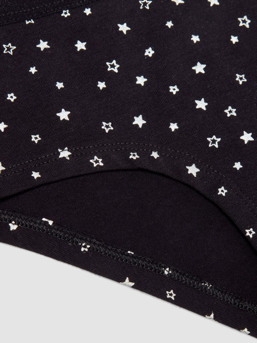 Black stretch organic cotton girls&rsquo; briefs with star print_2