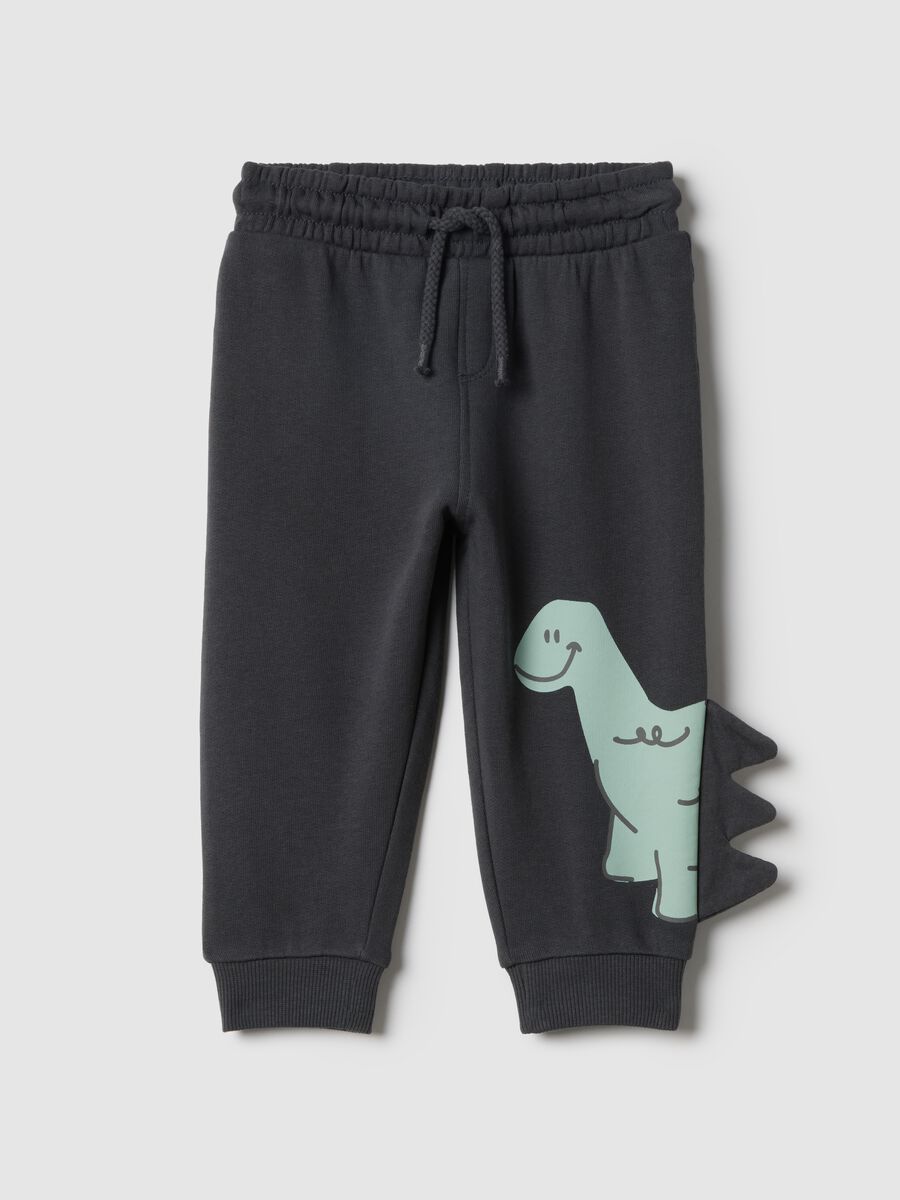 Black pure cotton baby trousers regular fit dinosaur design_0