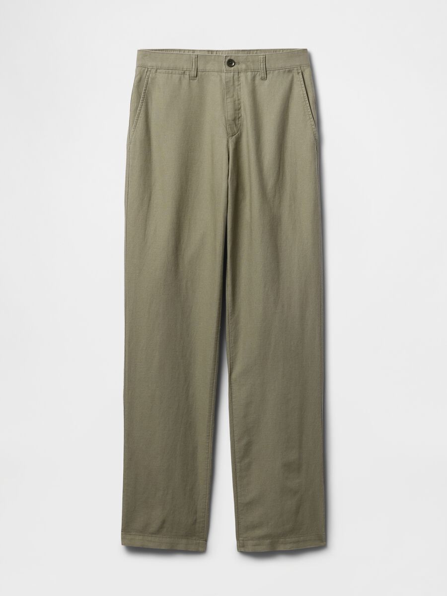 Regular Green Trousers in Linen and Cotton_4