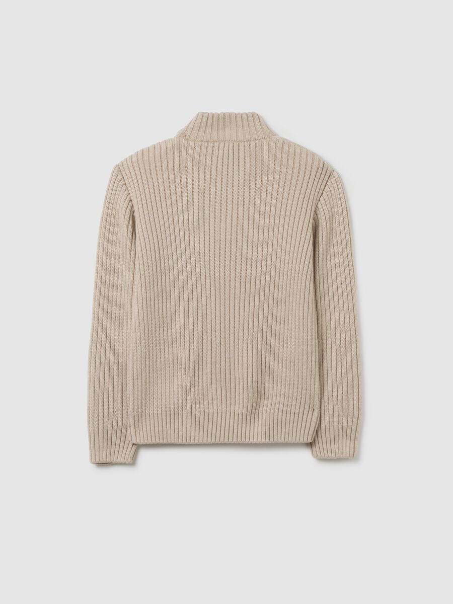 Maglione beige da ragazzo regular fit con design a treccia e mezza zip_4