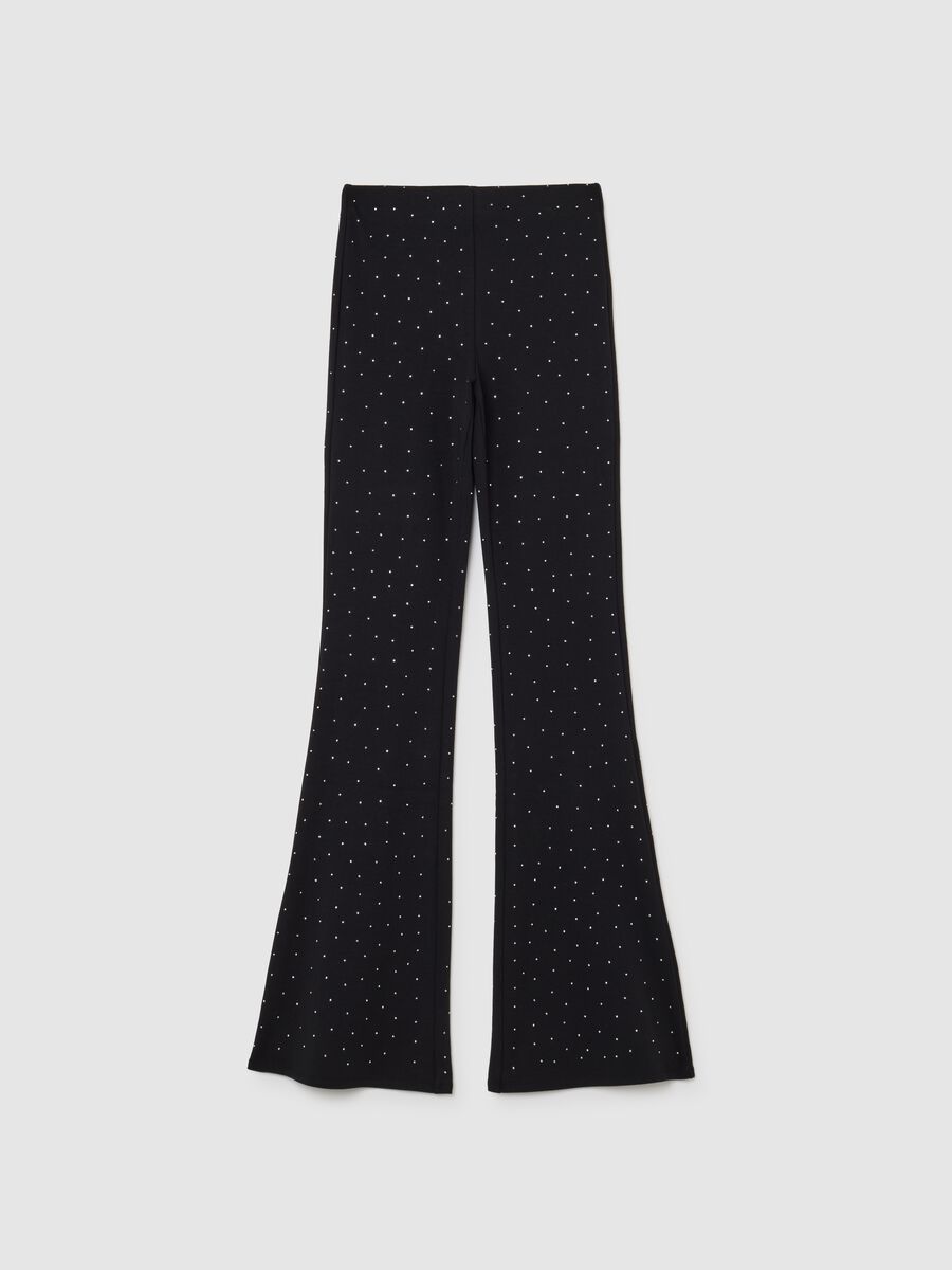 Pantaloni in cotone elasticizzato neri flare_4