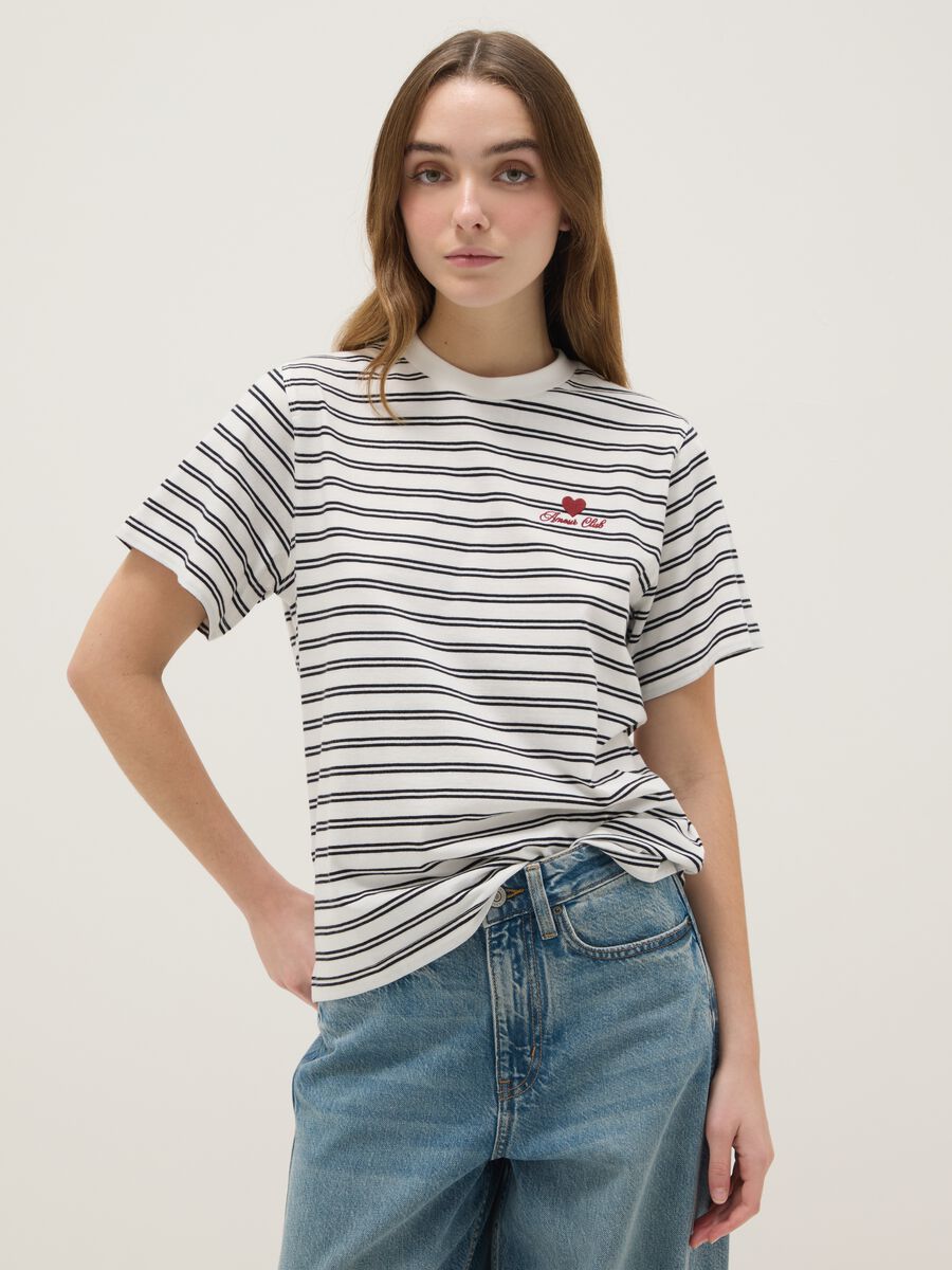 Multicolour striped pure cotton t-shirt regular fit_1