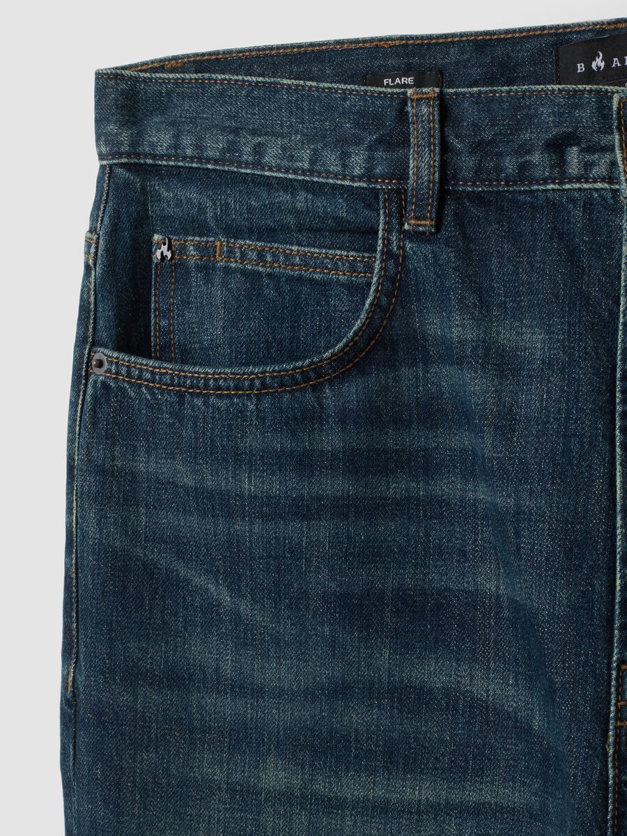 Blue pure-cotton flared denim jeans_6