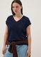 Short-sleeve pure cotton blue V-neck regular fit T-shirt_0