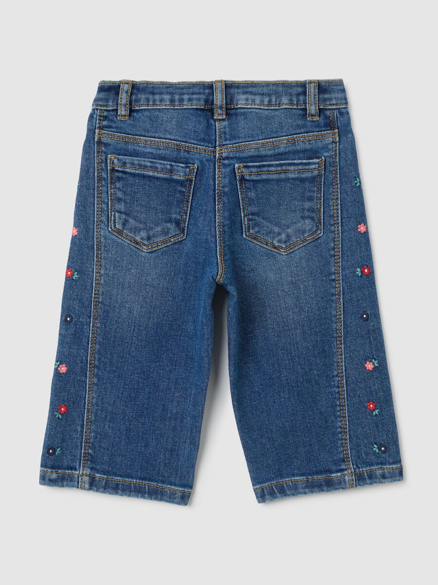 Girls' wide leg blue denim jeans with embroidery_1