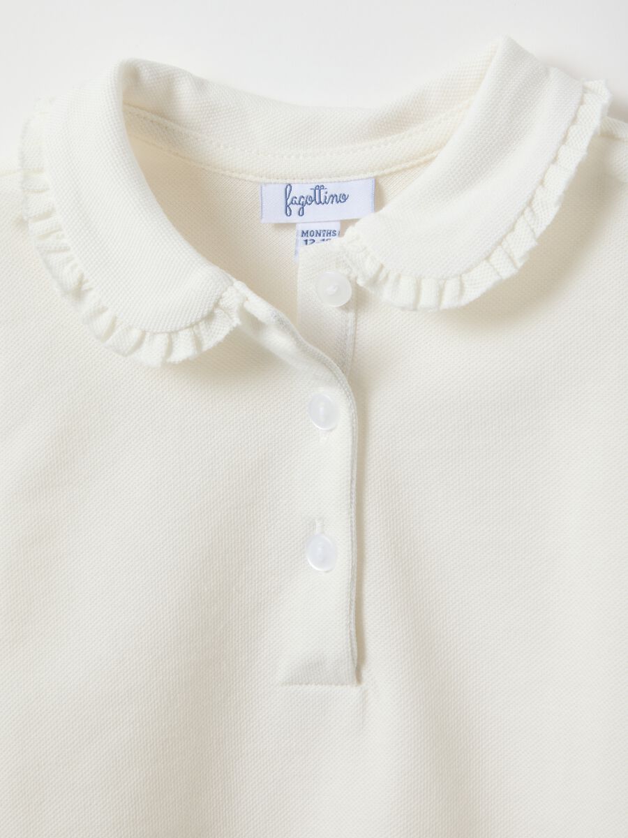 Pure cotton white girl's polo regular fit with ruched details_2