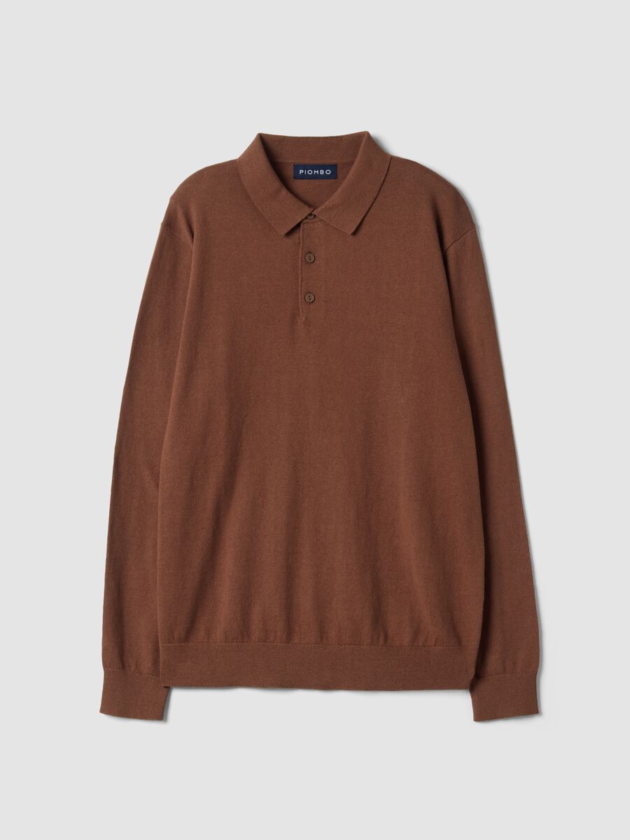 Polo marrone in misto cotone e cashmere a maniche lunghe regular fit_0