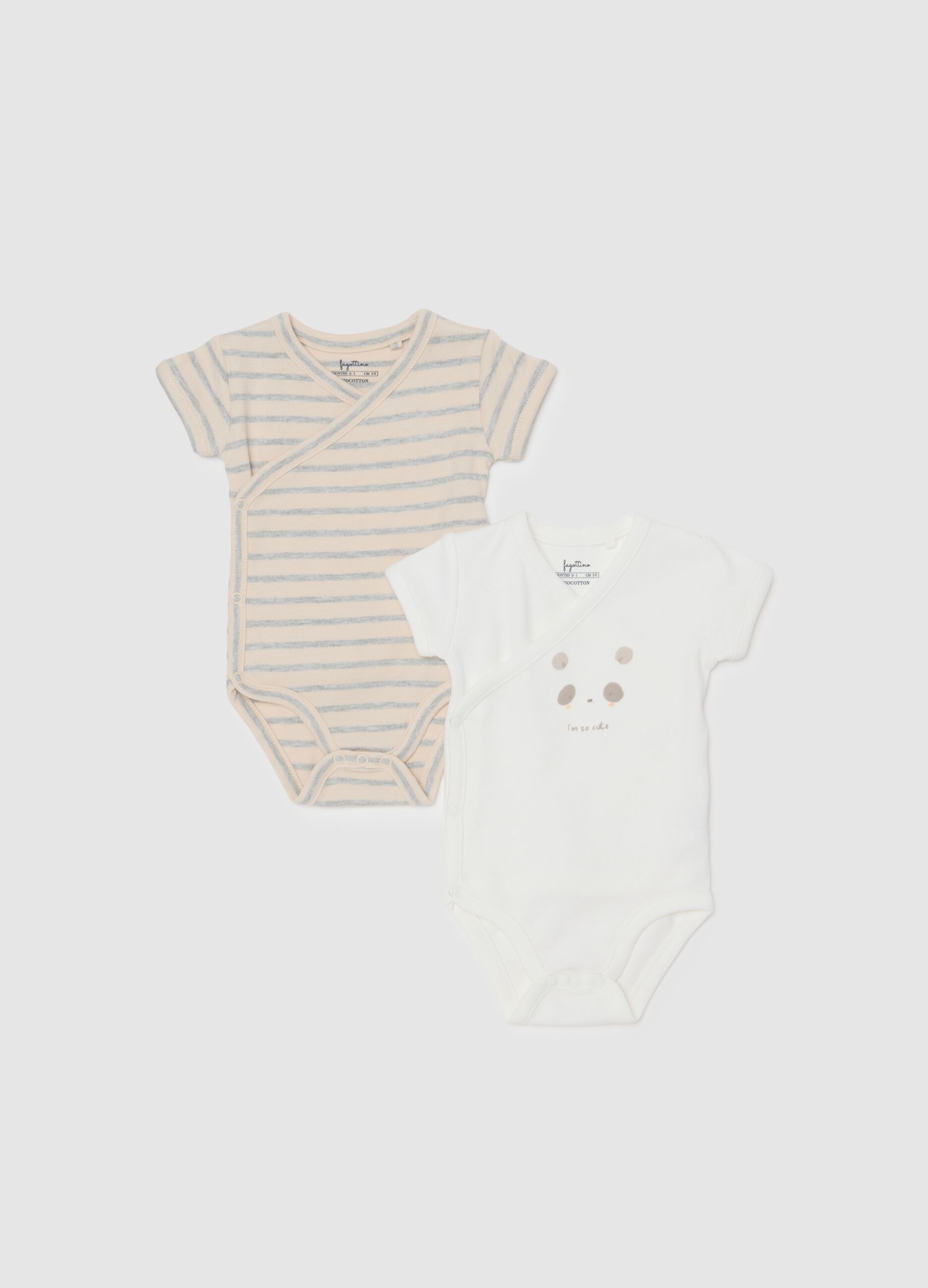 White and beige cotton bodysuit