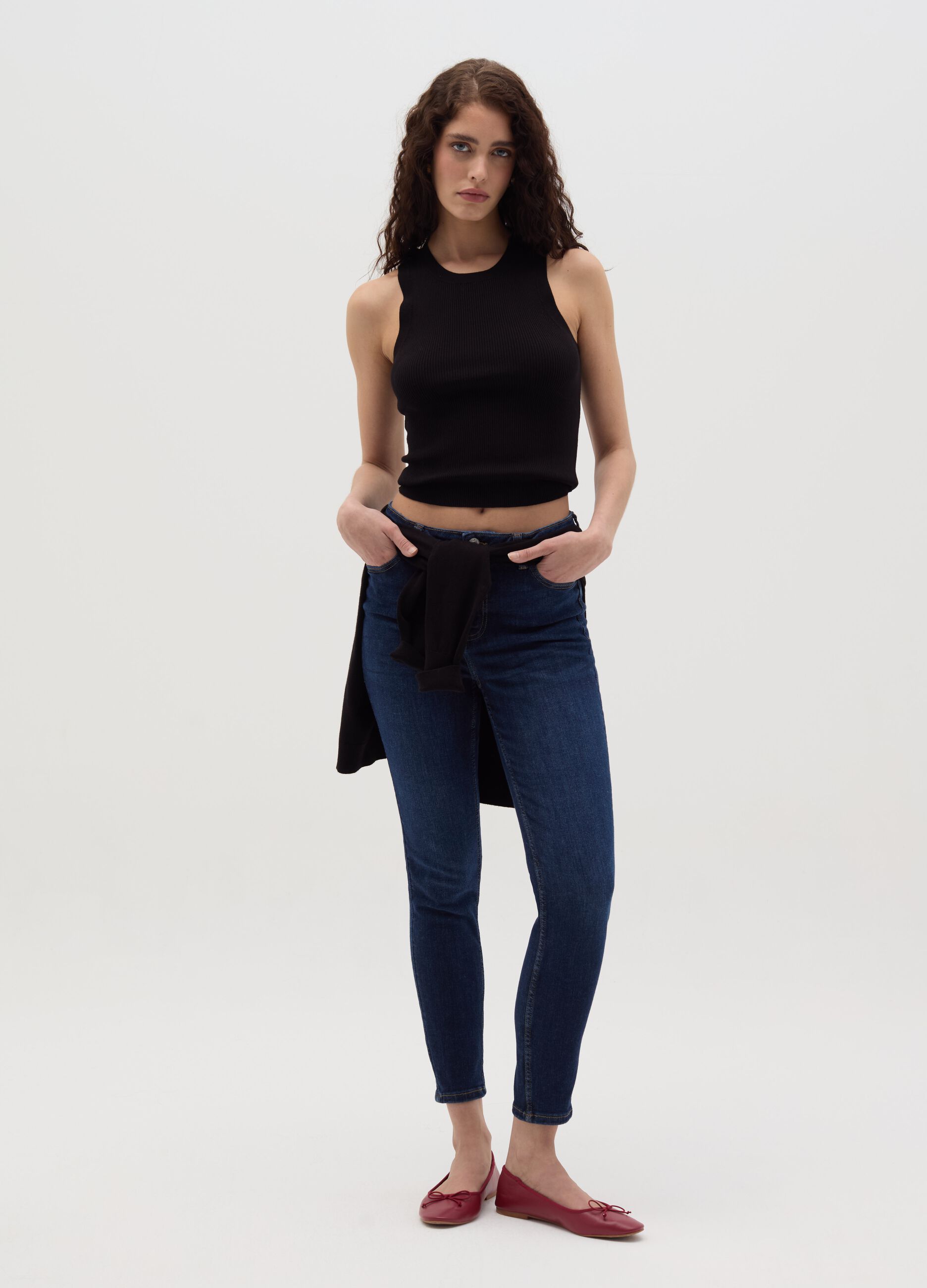 Ribbed tank top with halter neck