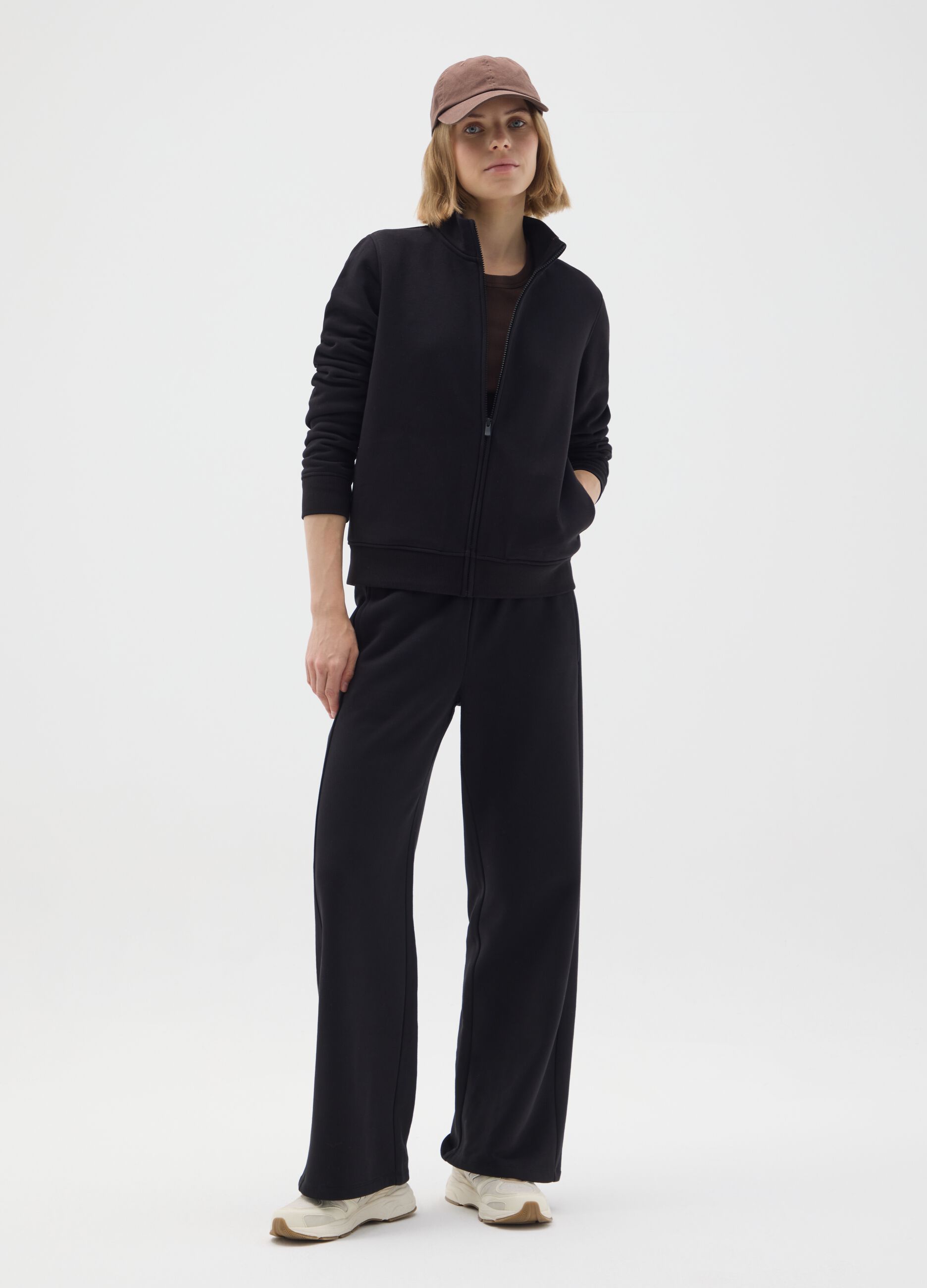 Black Relaxed Fit Cotton Blend Trousers