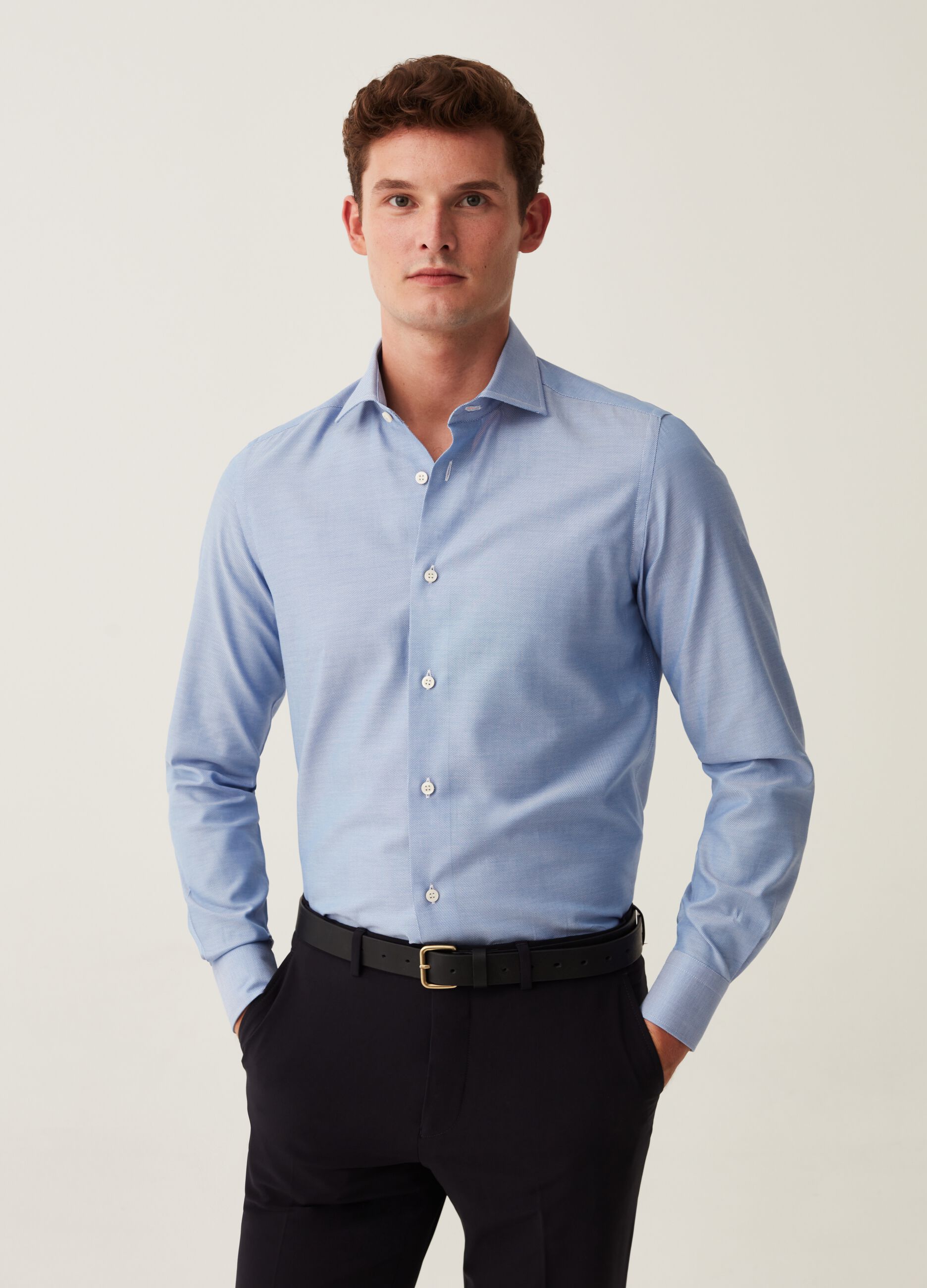 Camicia slim fit in piquet