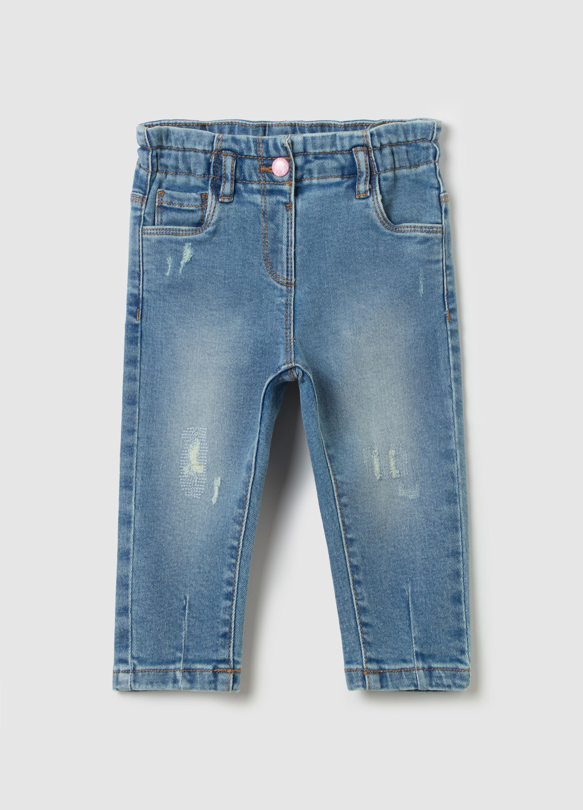 Baggy-fit jeans with five pockets and abrasions