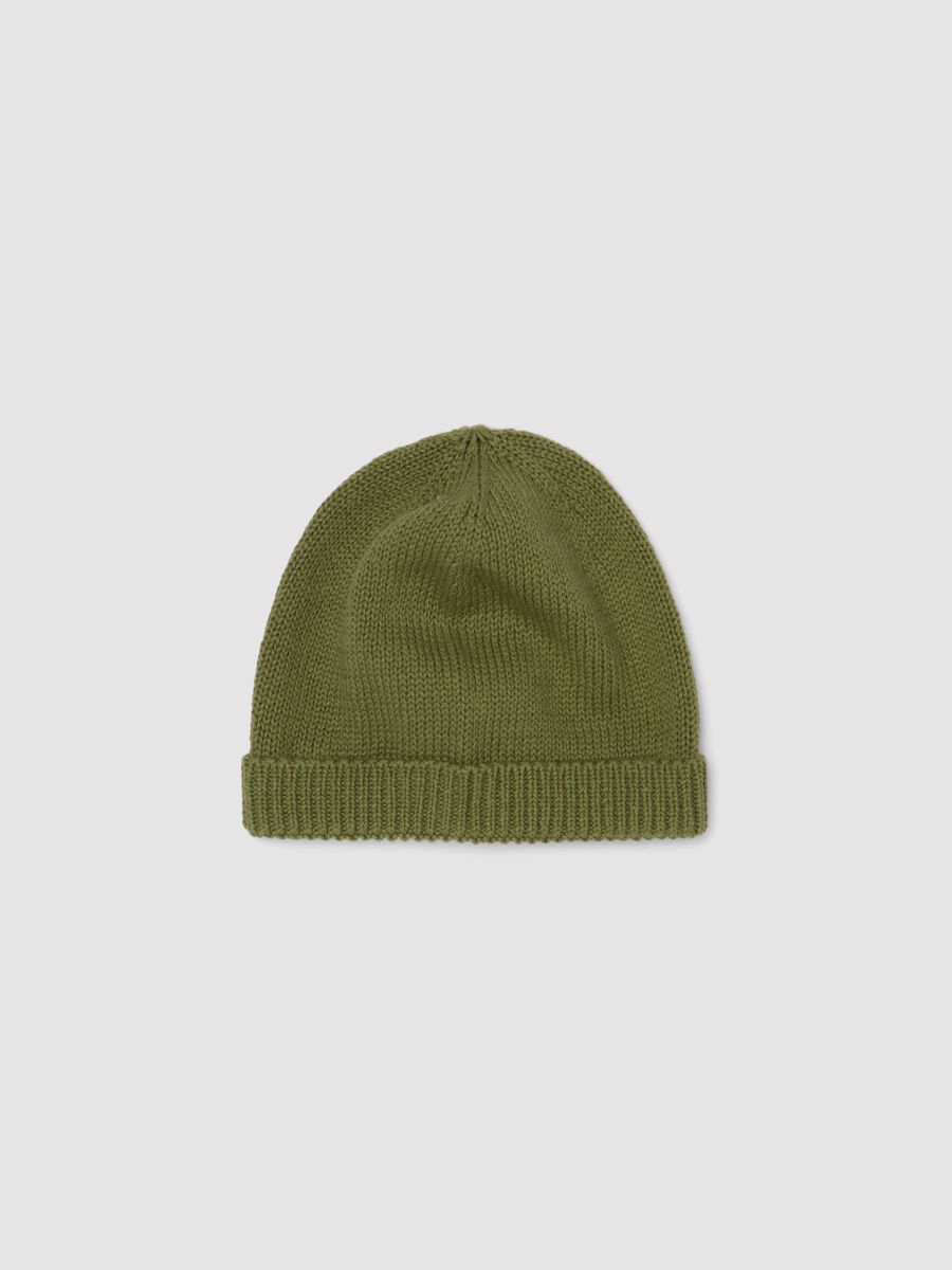 Cappello verde in puro cotone a maglia con risvolto_0