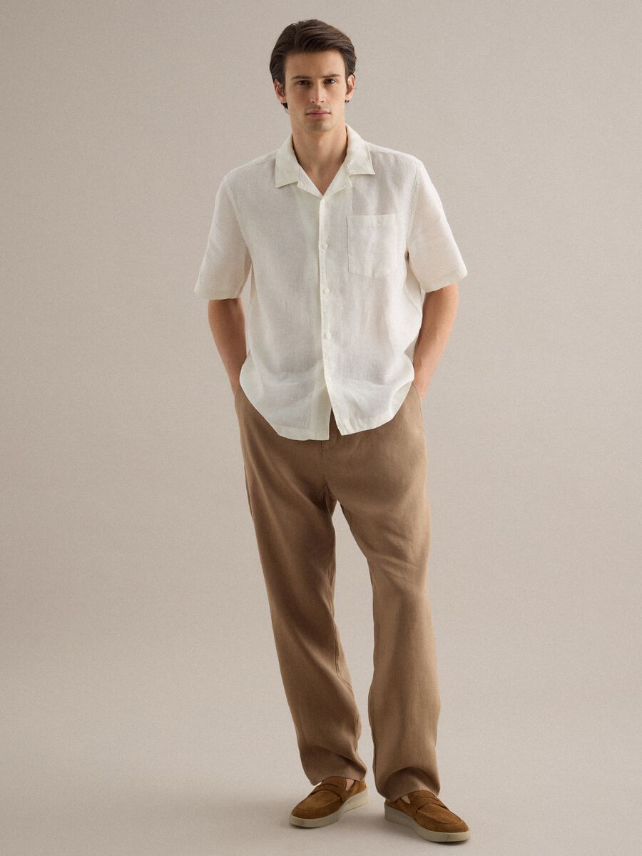 Pantaloni in puro lino marroni regular fit_0