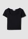 Black stretch cotton T-shirt with square neckline_4