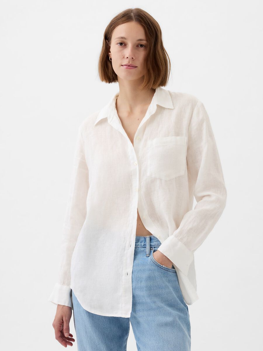 Boyfriend-fit shirt in linen with pocket_0