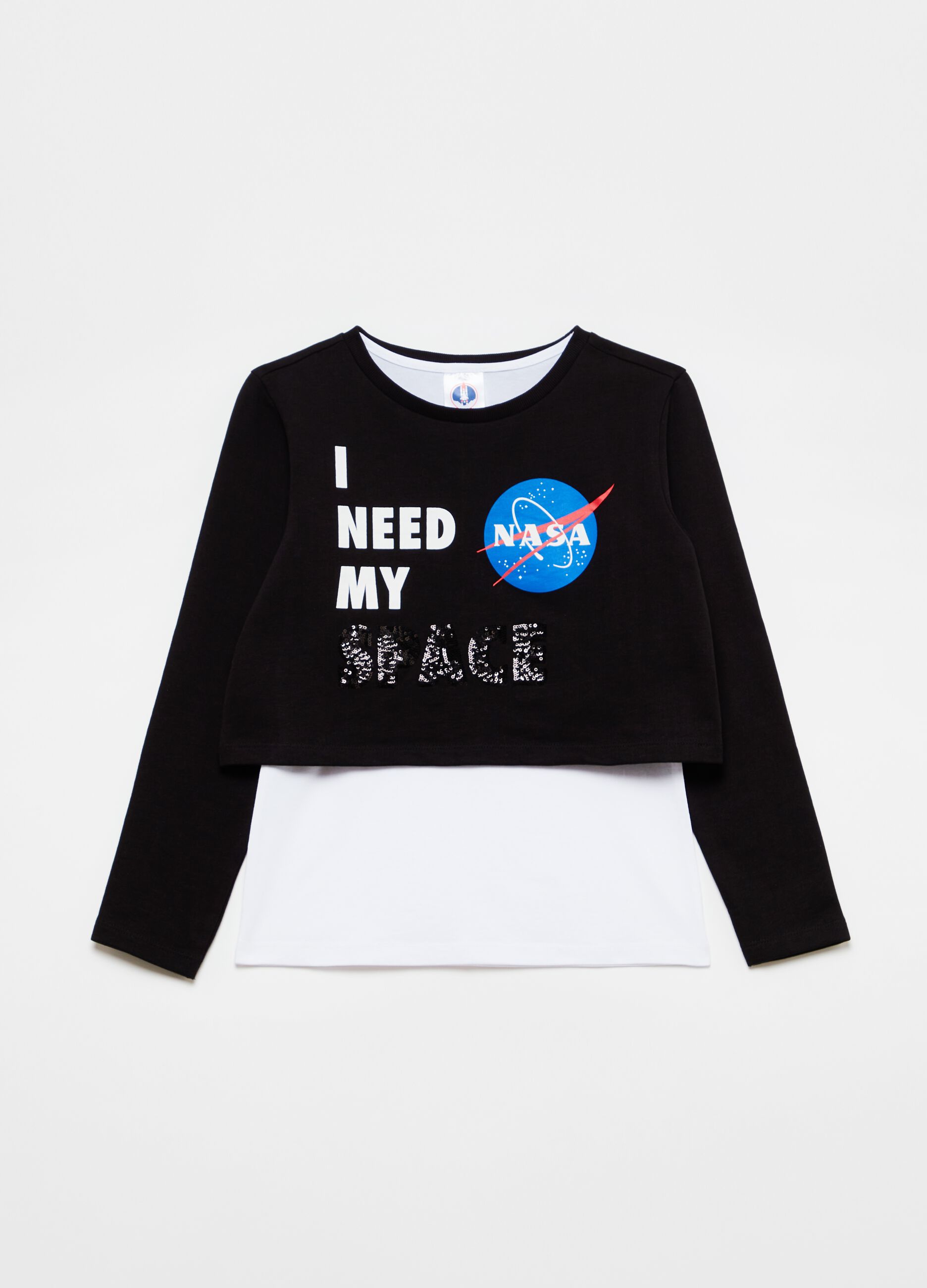 Two-tone crop sweatshirt with lettering print