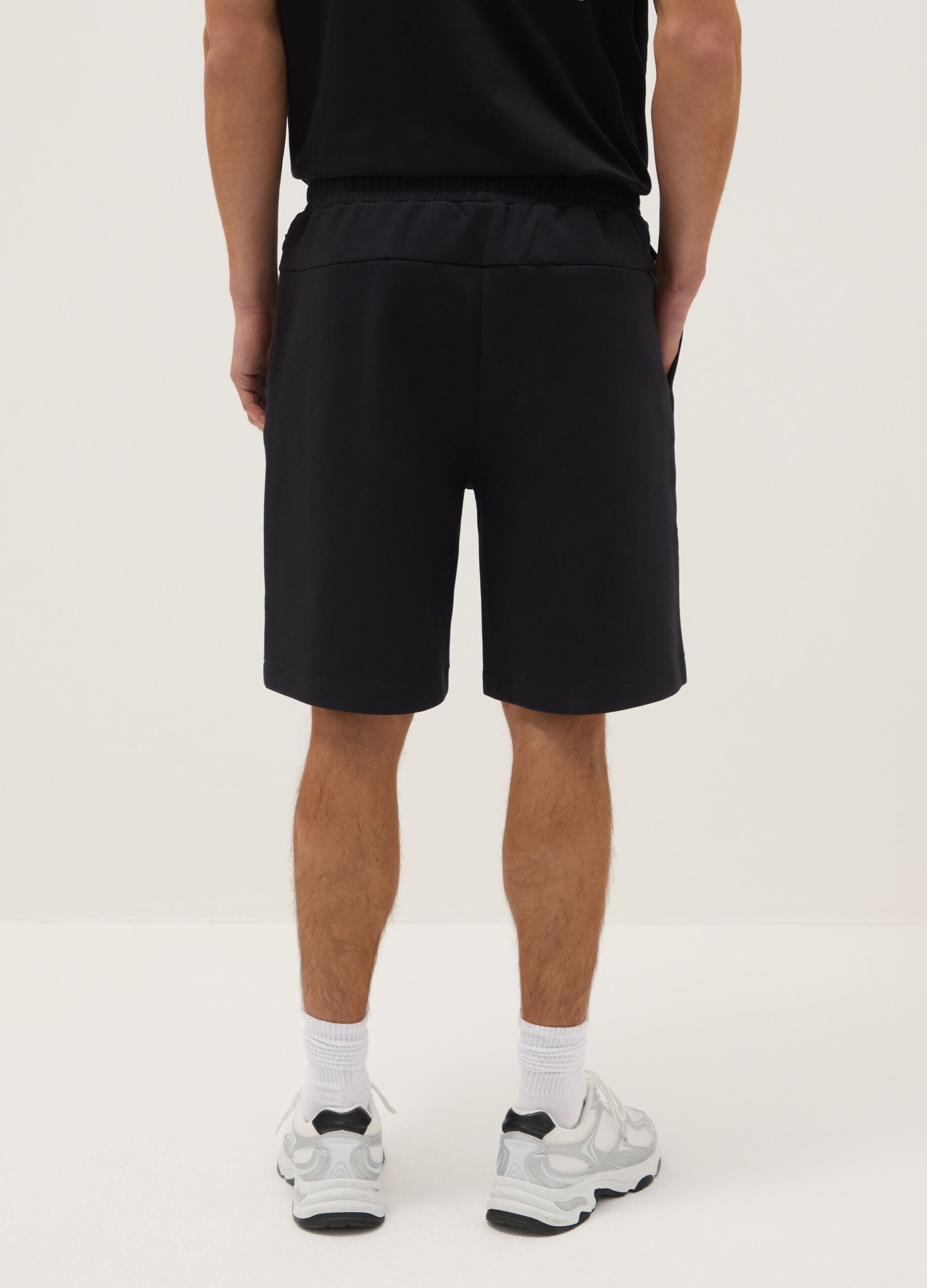 Black Stretch Cotton Bermuda Shorts Regular Fit