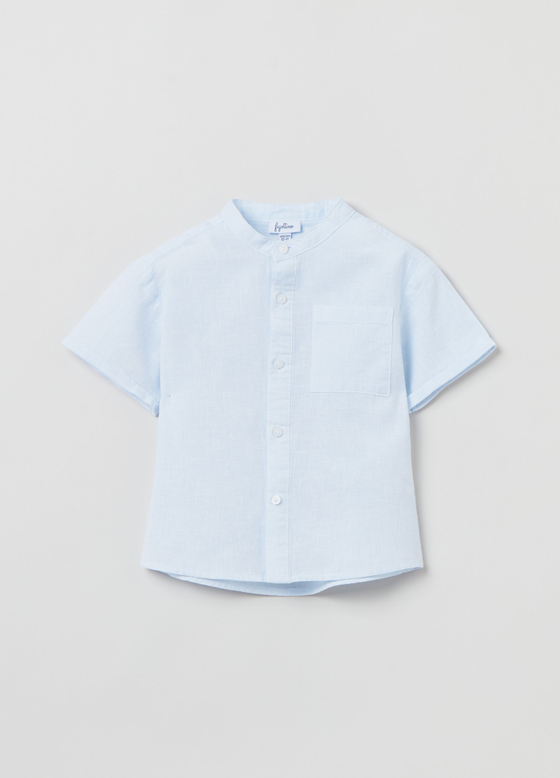 Cotton and linen shirt with short sleeves