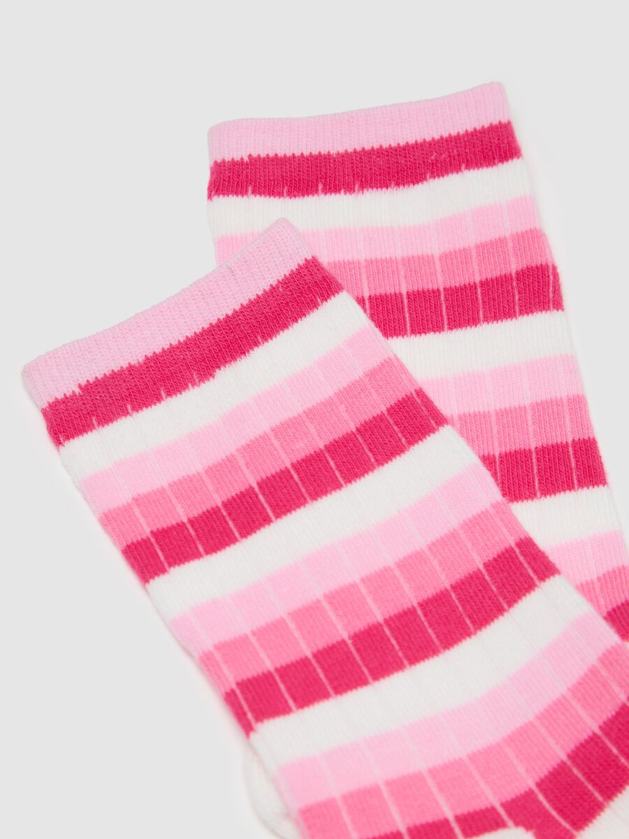 Pink and white striped ankle socks PIOMBO Kids_1