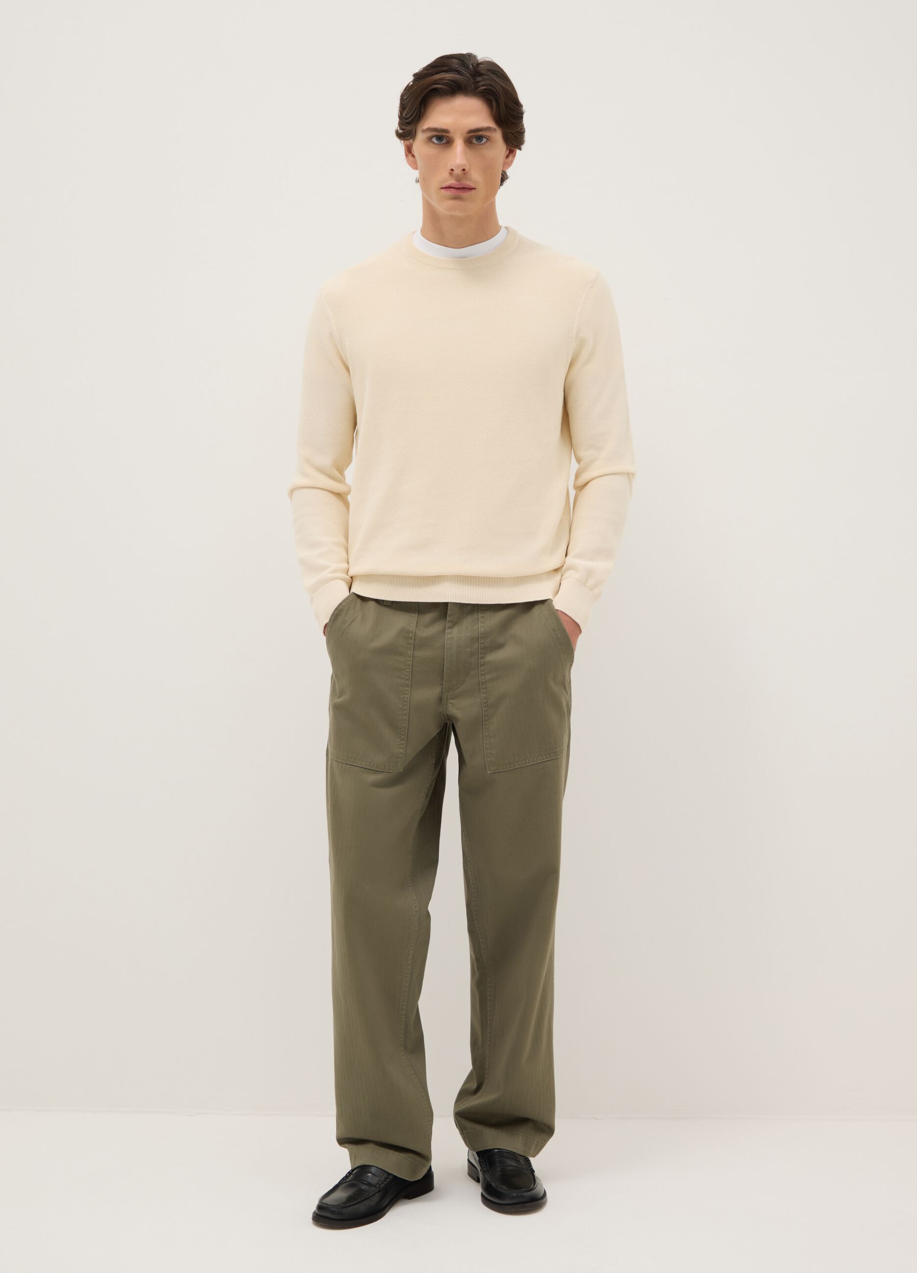 Green regular fit pure cotton chino trousers